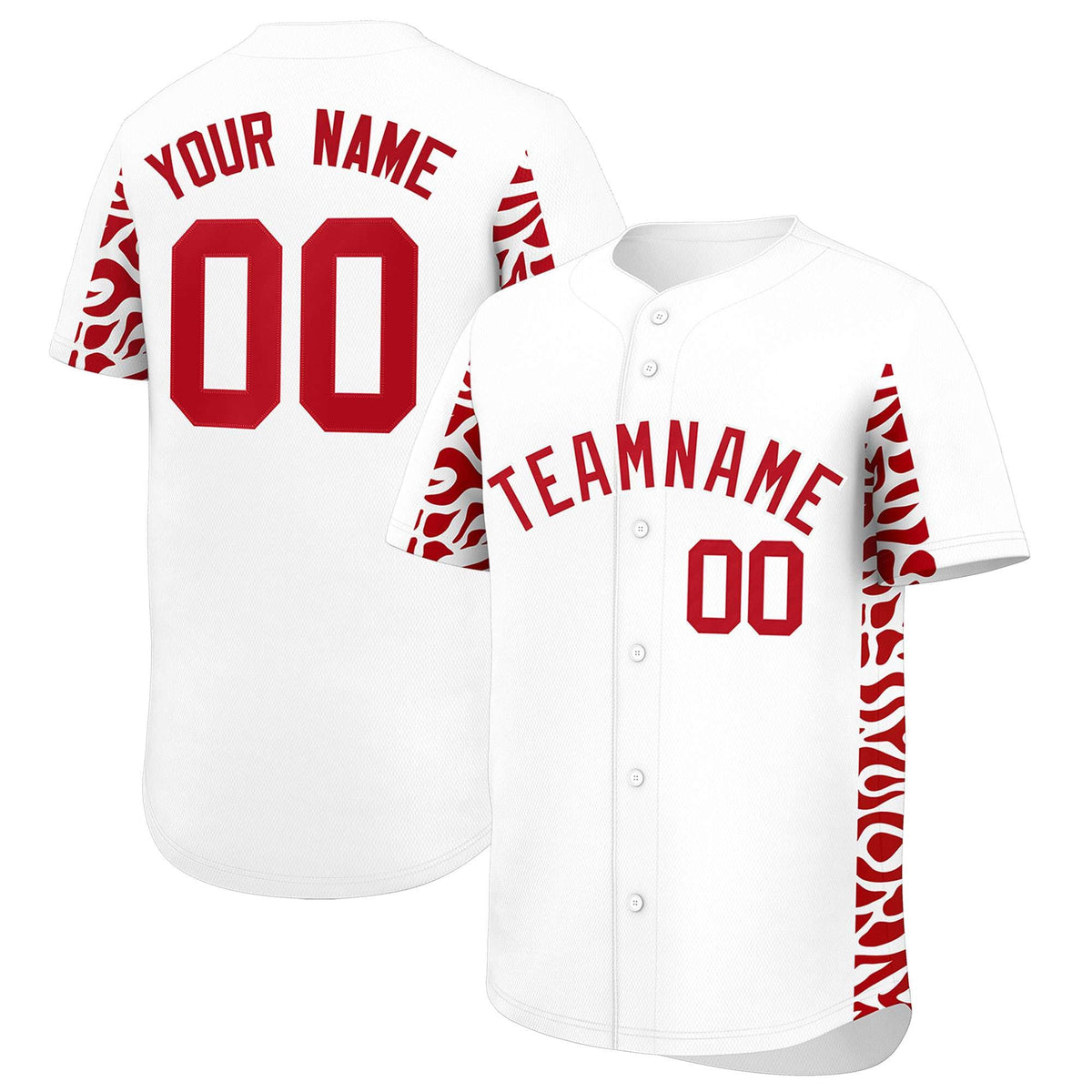 Custom White Red Personalized Leopard Graffiti Pattern Side Design Authentic Baseball Jersey