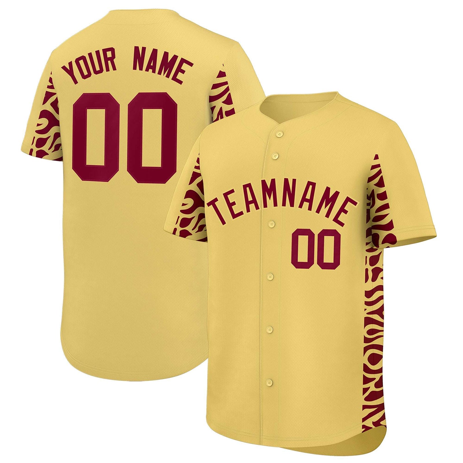 Custom Khaki Crimson Personalized Leopard Graffiti Pattern Side Design Authentic Baseball Jersey