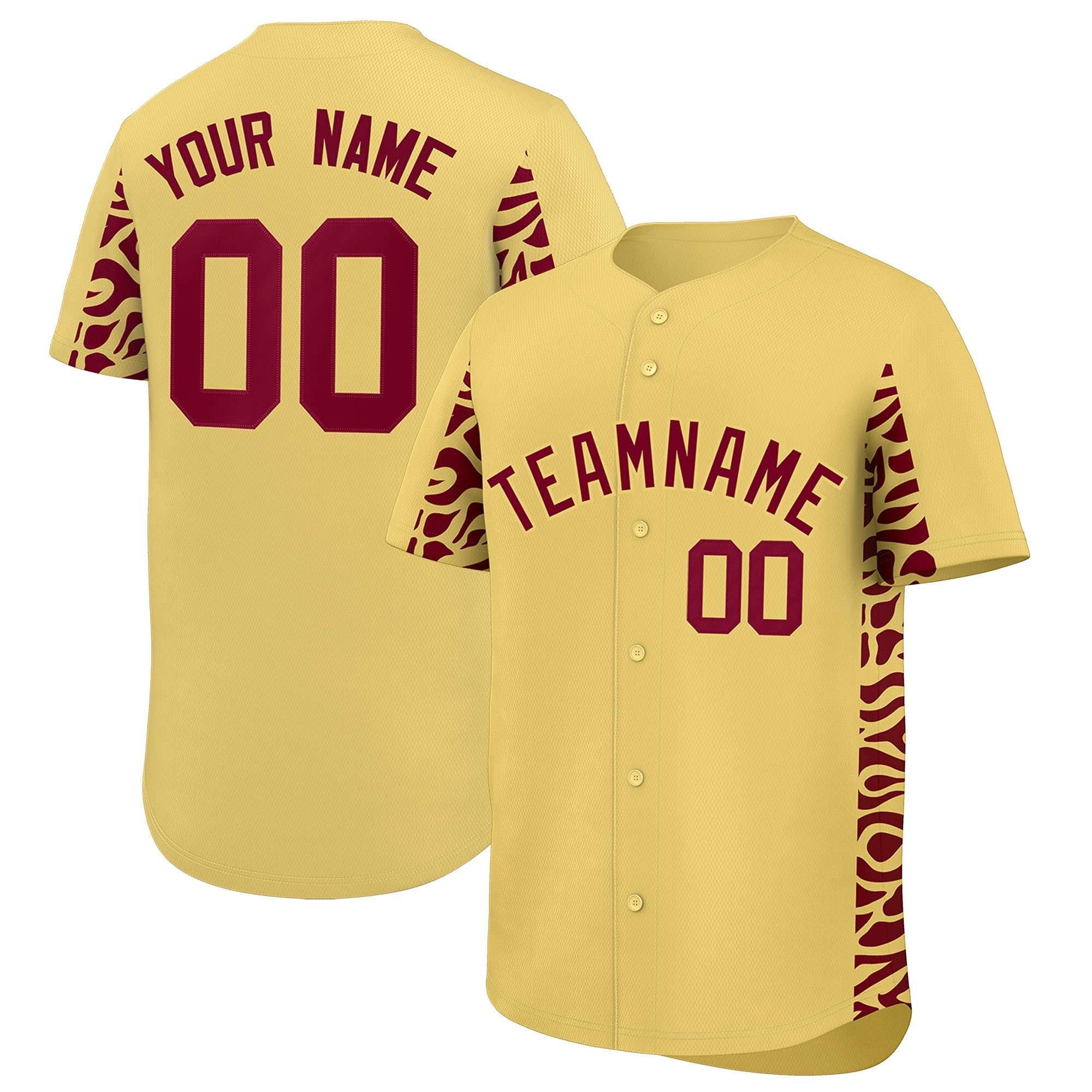 Custom Khaki Crimson Personalized Leopard Graffiti Pattern Side Design Authentic Baseball Jersey