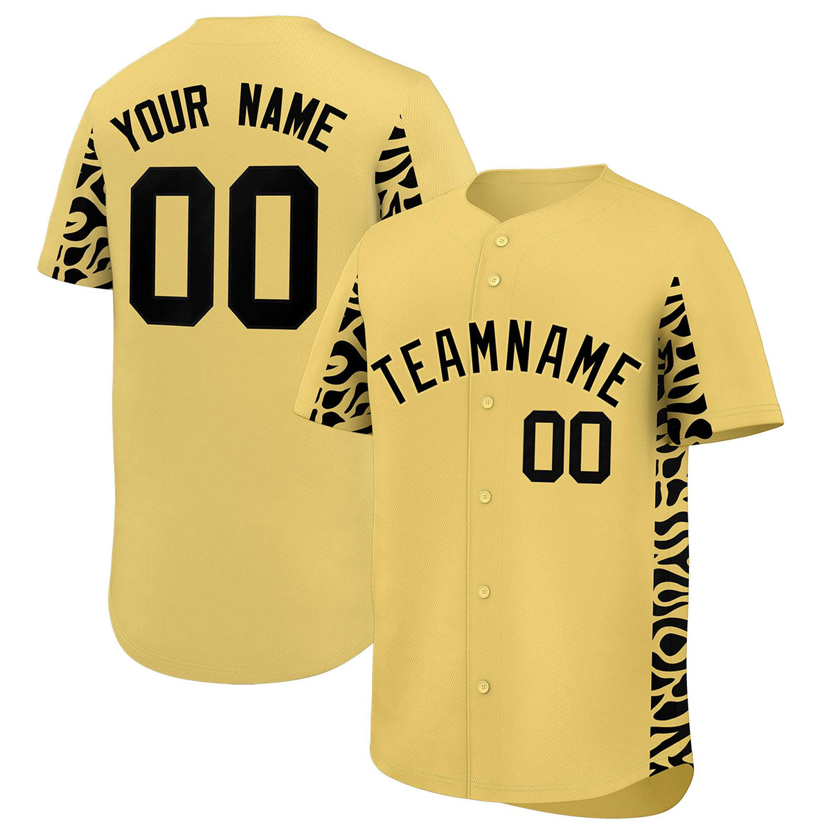 Custom Khaki Black Personalized Leopard Graffiti Pattern Side Design Authentic Baseball Jersey