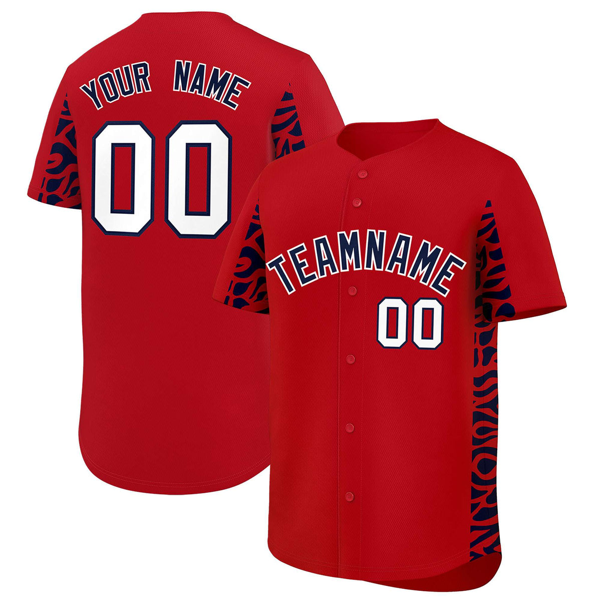 Custom Red Navy Personalized Leopard Graffiti Pattern Side Design Authentic Baseball Jersey