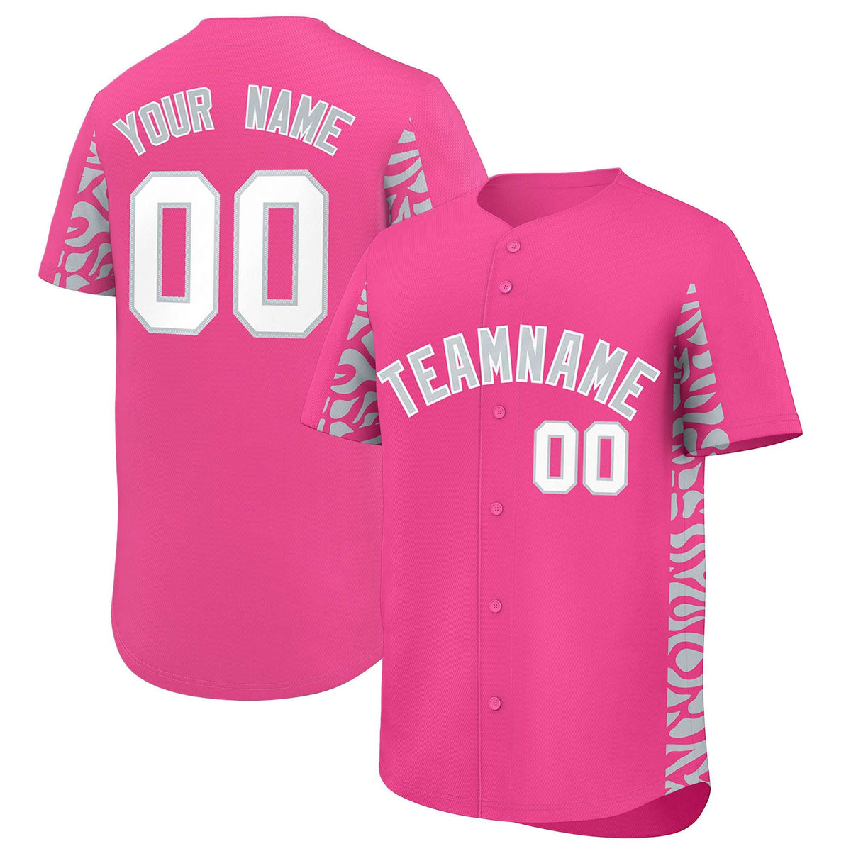 Custom Pink Silver Personalized Leopard Graffiti Pattern Side Design Authentic Baseball Jersey