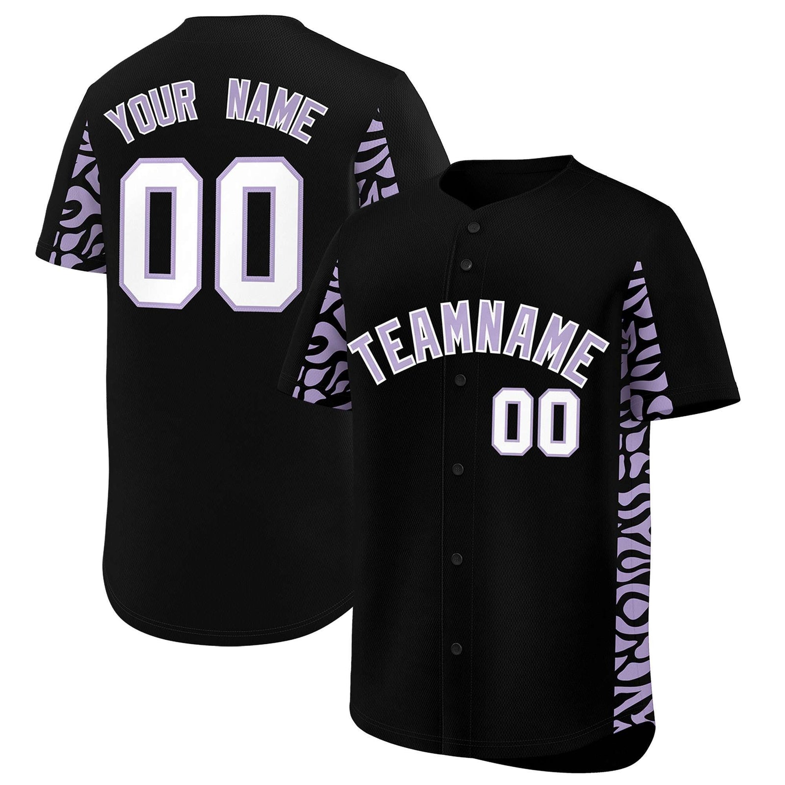 Custom Black Light Purple Personalized Leopard Graffiti Pattern Side Design Authentic Baseball Jersey