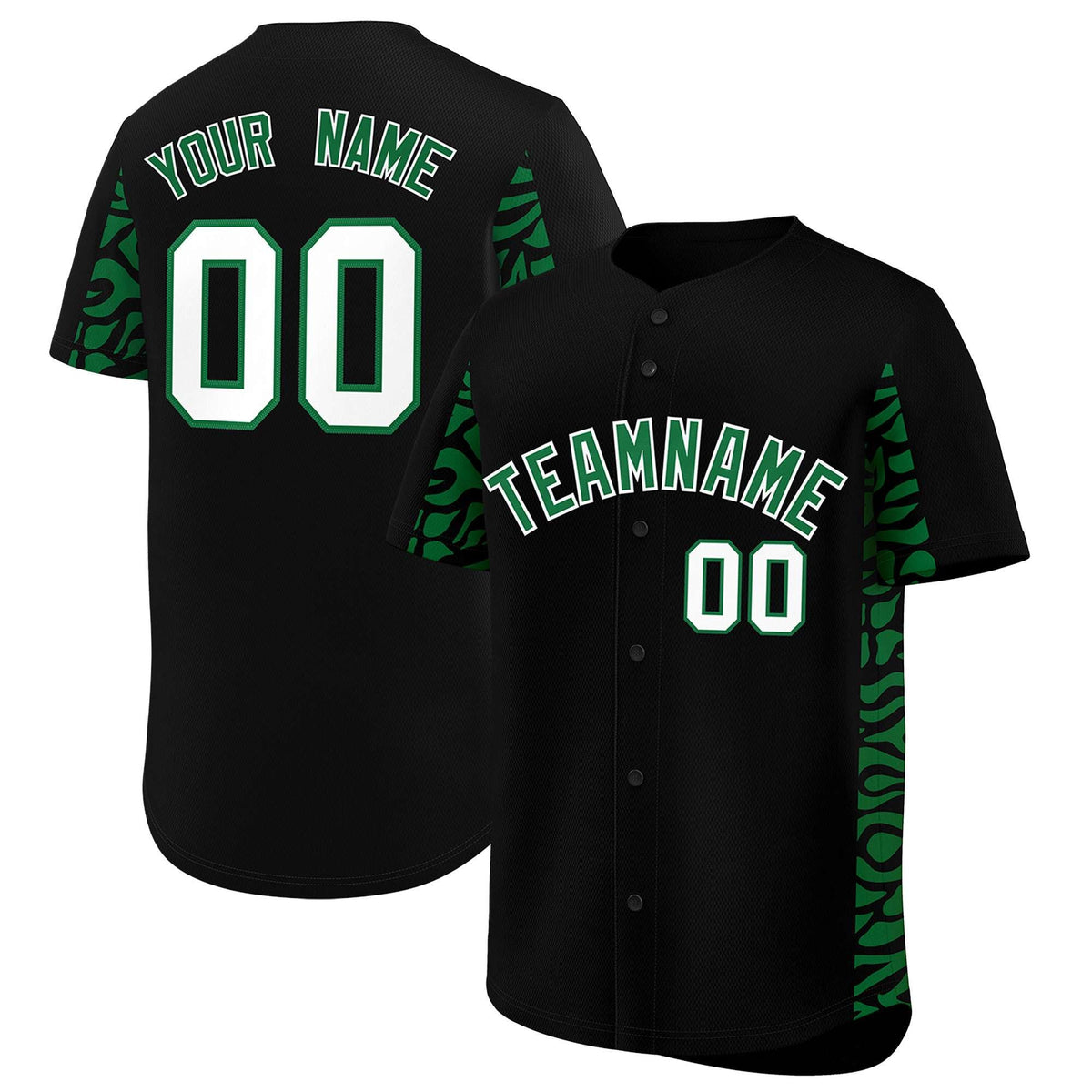 Custom Black Kelly Green Personalized Leopard Graffiti Pattern Side Design Authentic Baseball Jersey