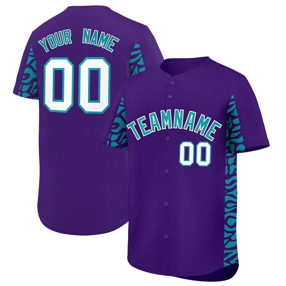 Custom Purple Aqua Personalized Leopard Graffiti Pattern Side Design Authentic Baseball Jersey