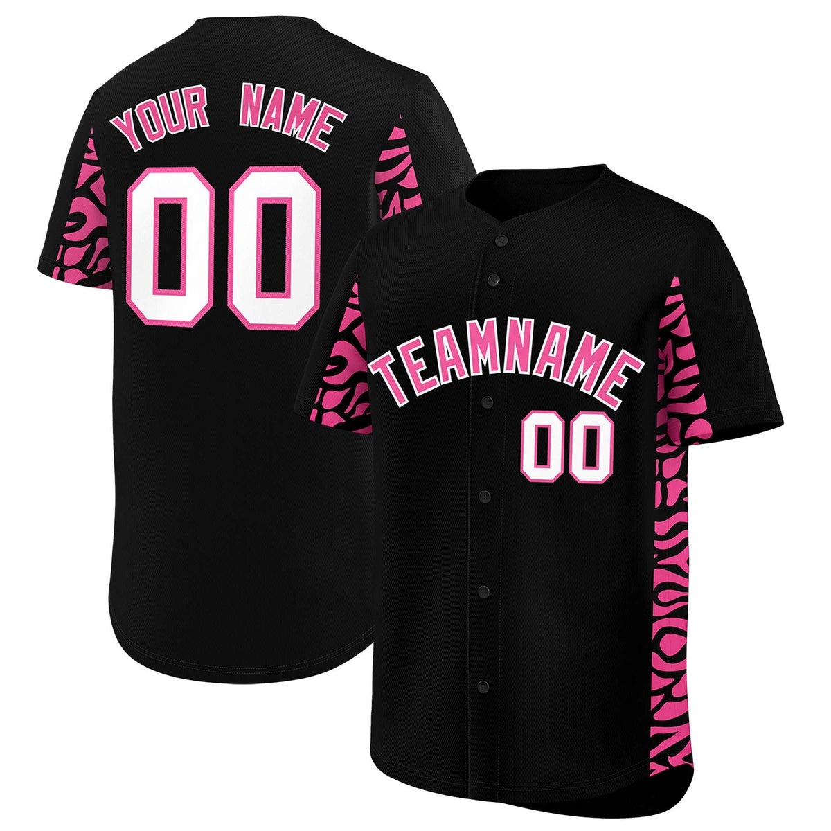 Custom Black Pink Personalized Leopard Graffiti Pattern Side Design Authentic Baseball Jersey