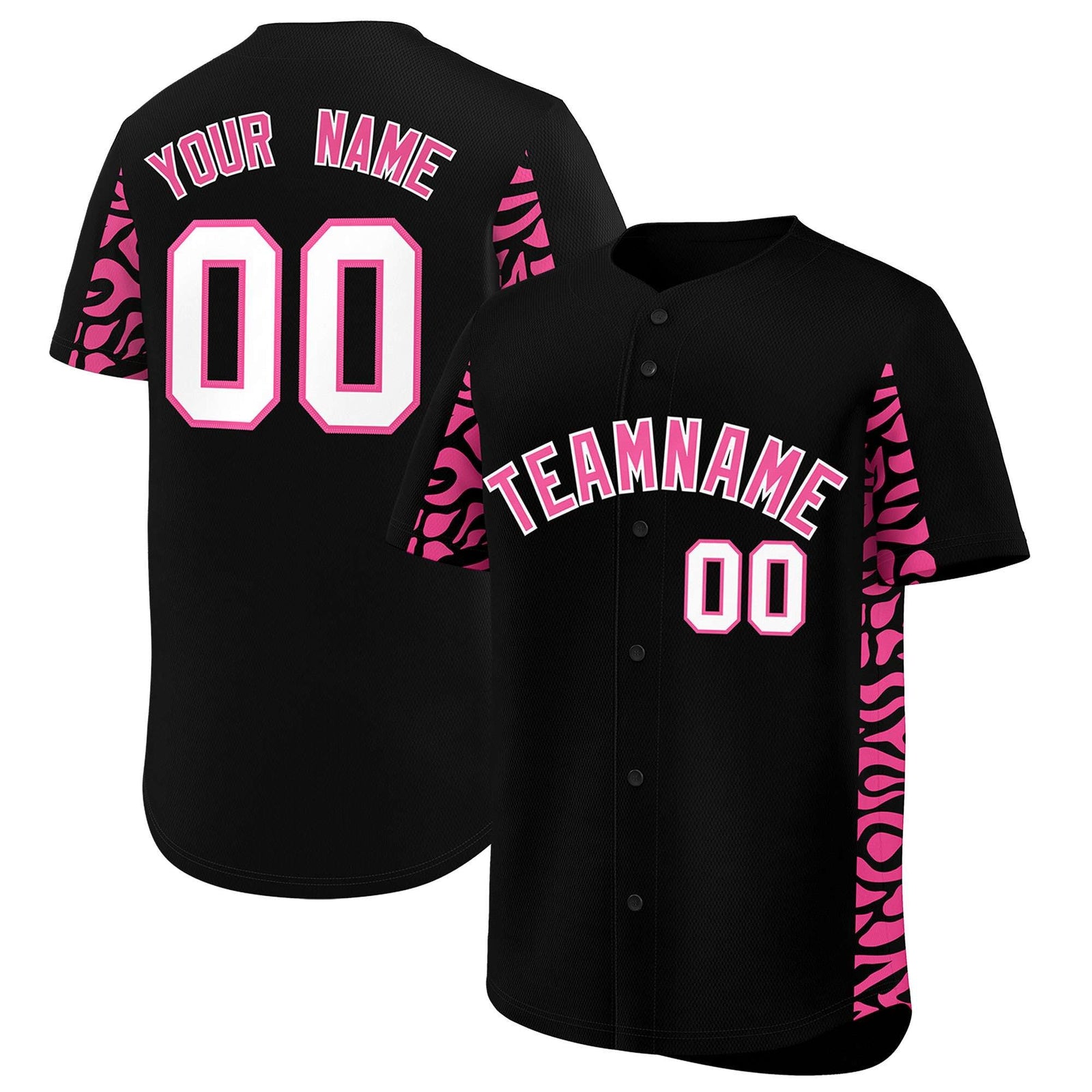 Custom Black Pink Personalized Leopard Graffiti Pattern Side Design Authentic Baseball Jersey