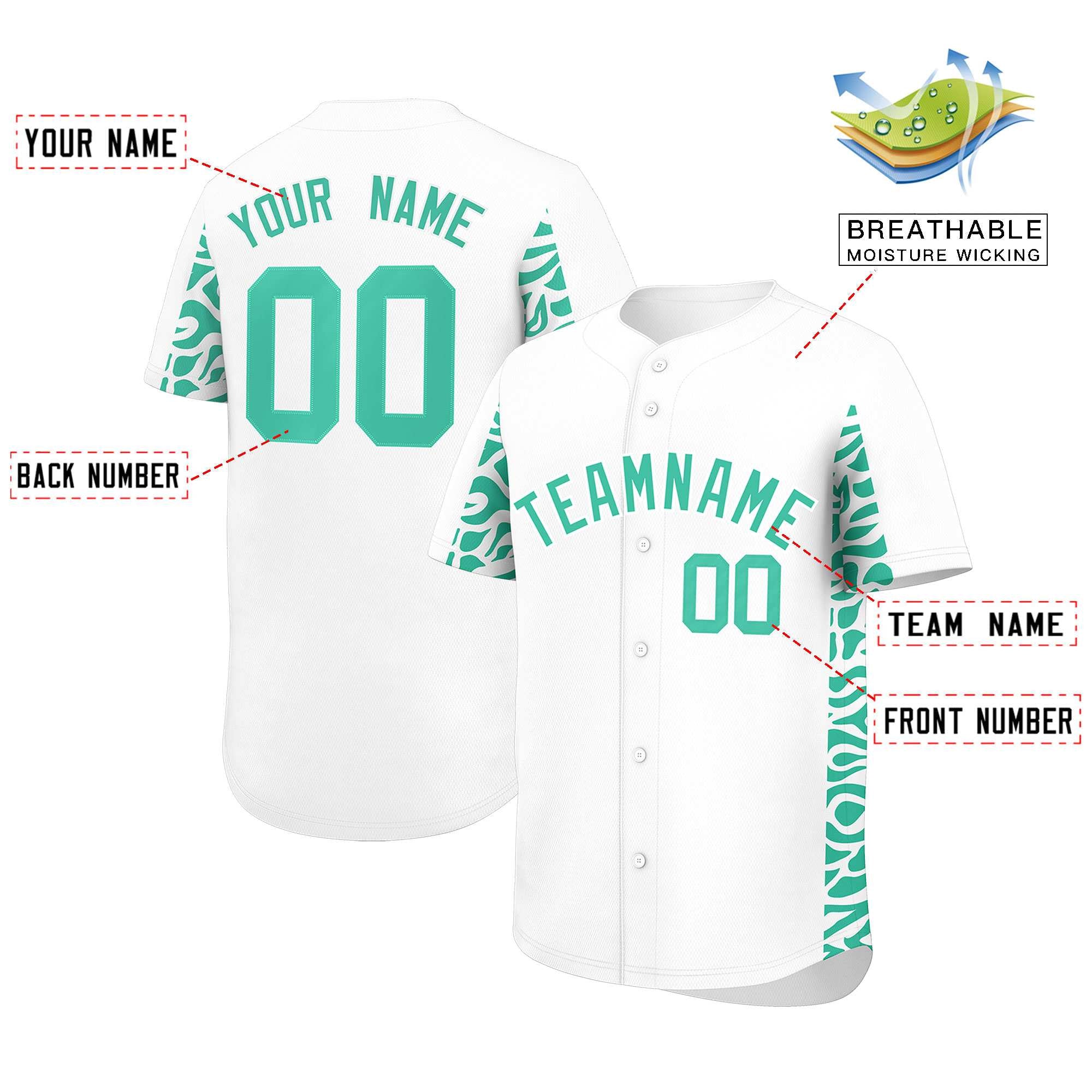 Custom White Bright Green Personalized Leopard Graffiti Pattern Side Design Authentic Baseball Jersey
