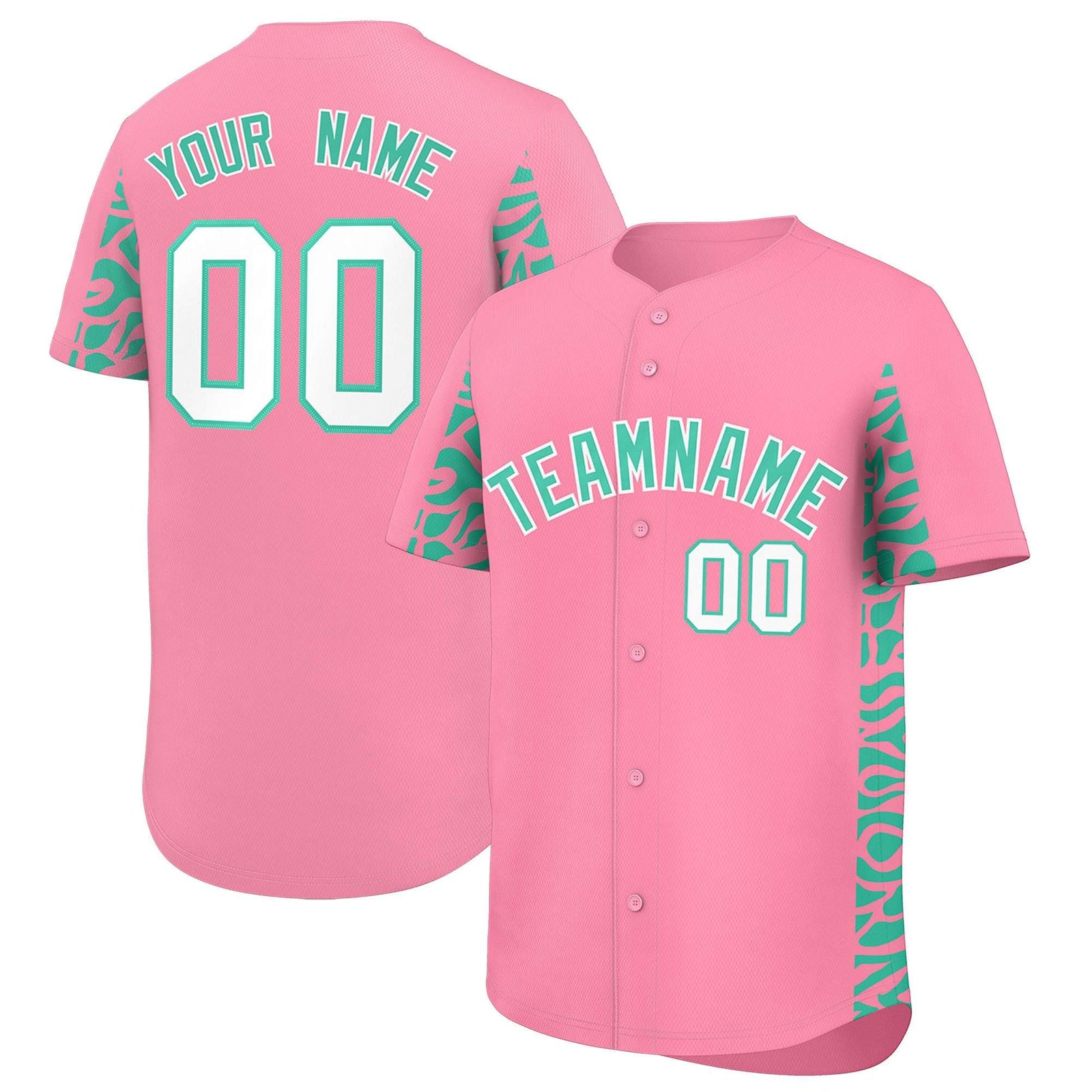 Custom Light Pink Bright Green Personalized Leopard Graffiti Pattern Side Design Authentic Baseball Jersey
