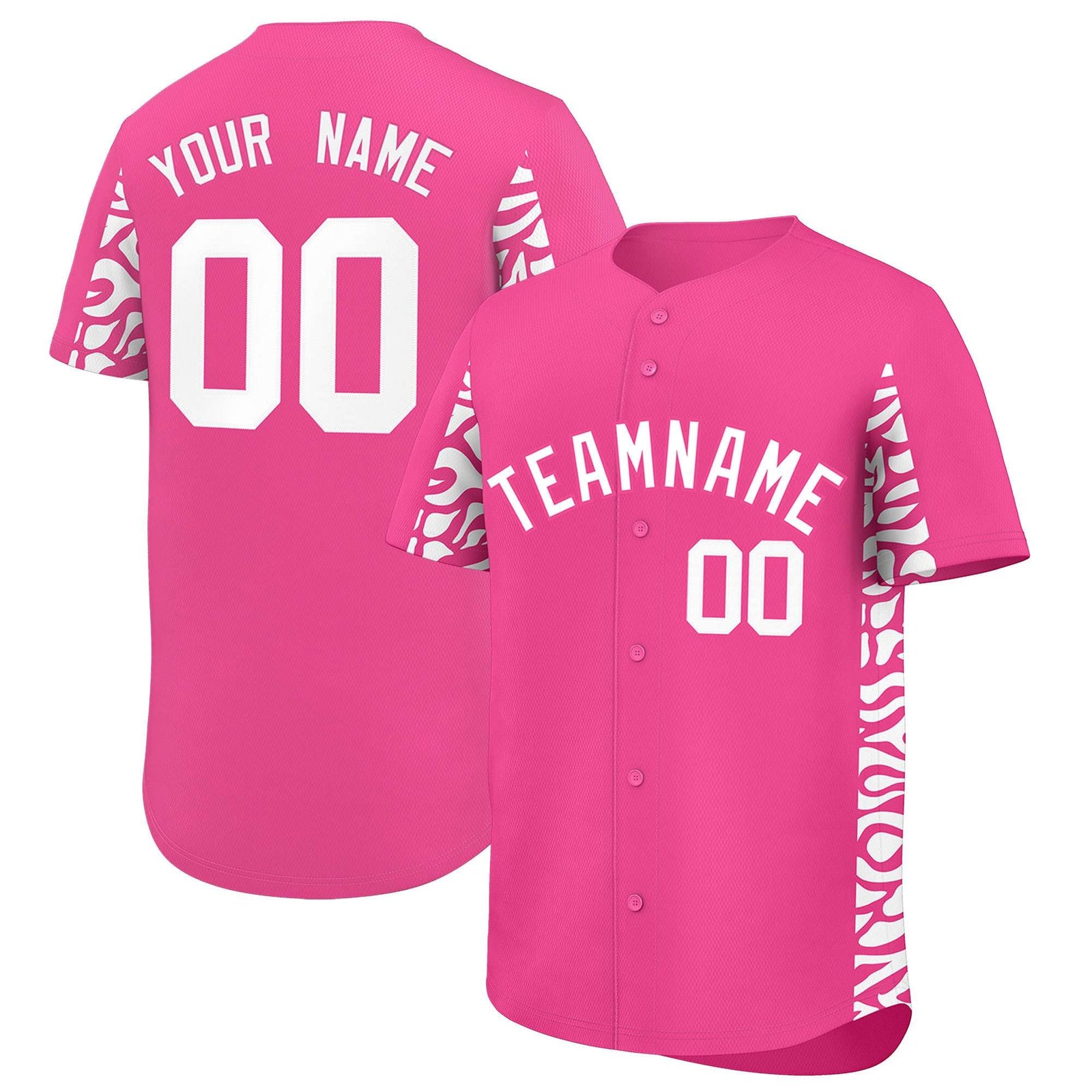Custom Pink White Personalized Leopard Graffiti Pattern Side Design Authentic Baseball Jersey