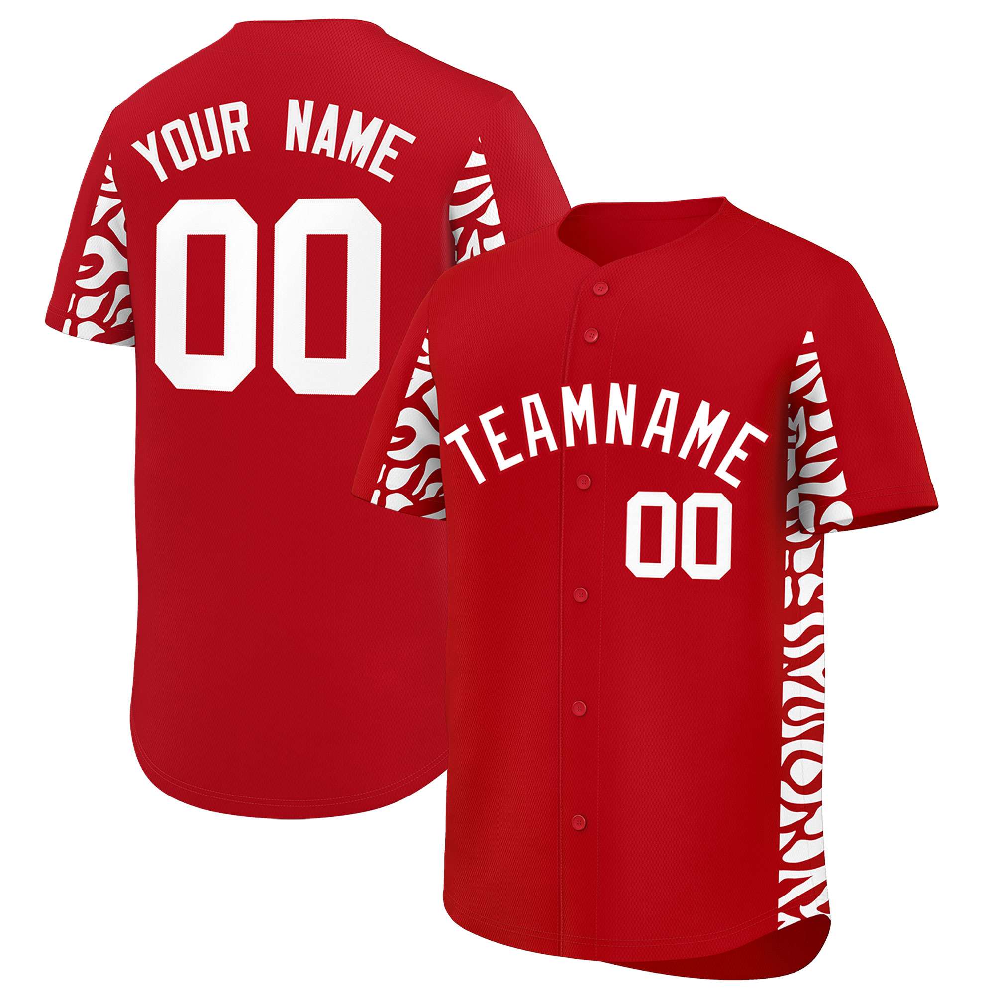 Custom Red White Personalized Leopard Graffiti Pattern Side Design Authentic Baseball Jersey