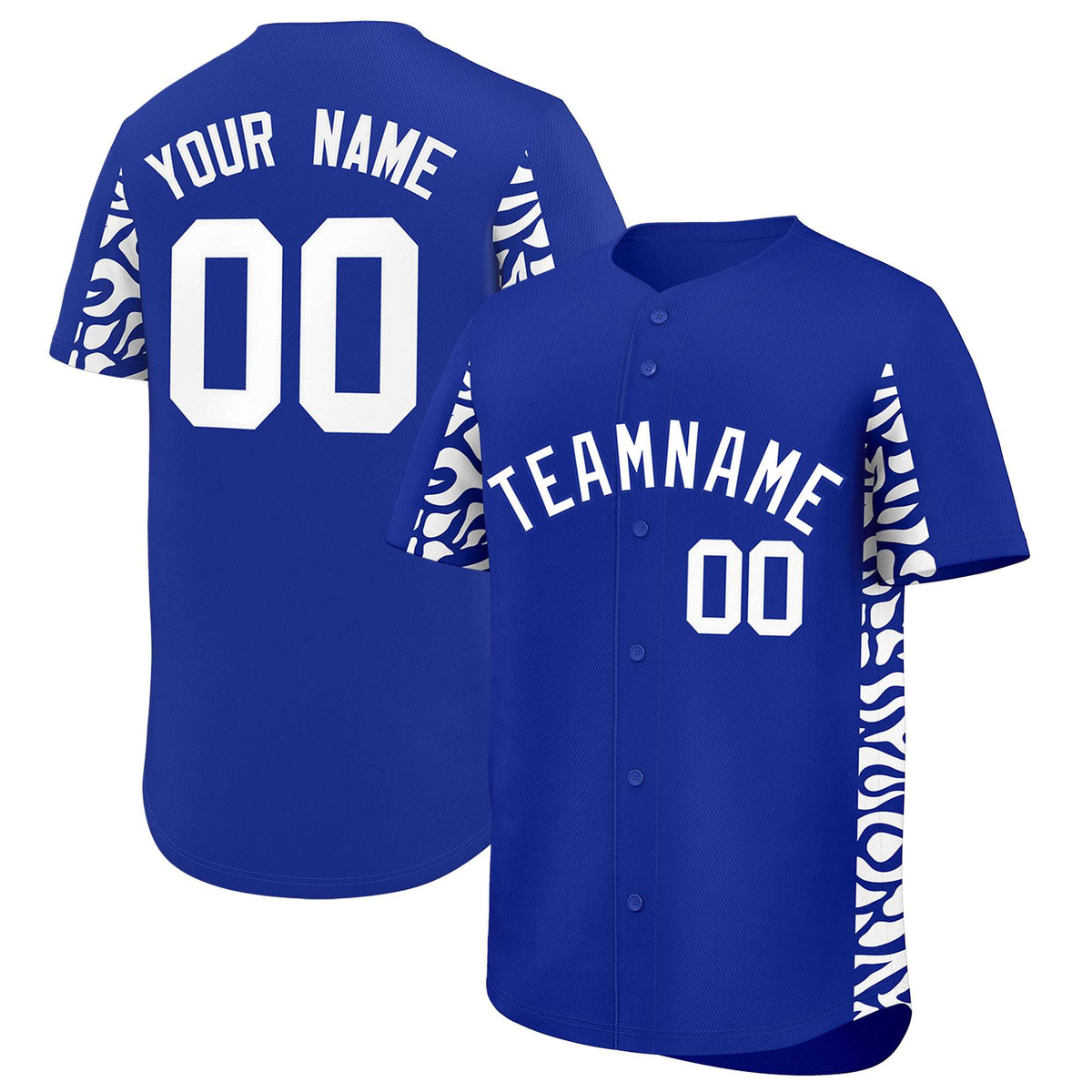 Custom Royal White Personalized Leopard Graffiti Pattern Side Design Authentic Baseball Jersey