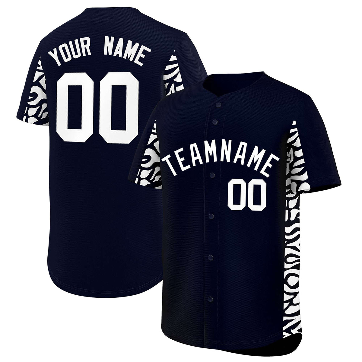 Custom Navy White Personalized Leopard Graffiti Pattern Side Design Authentic Baseball Jersey