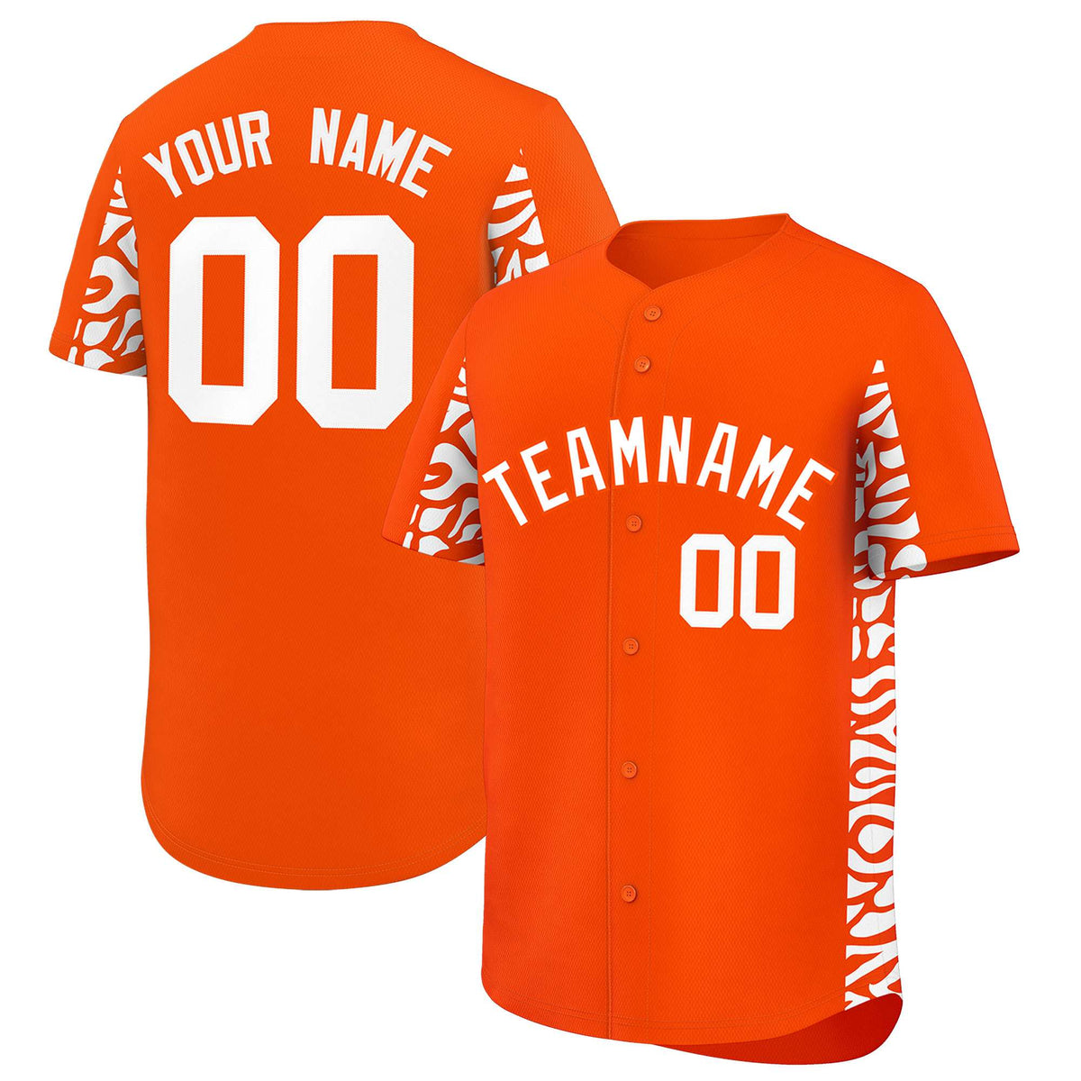 Custom Orange White Personalized Leopard Graffiti Pattern Side Design Authentic Baseball Jersey