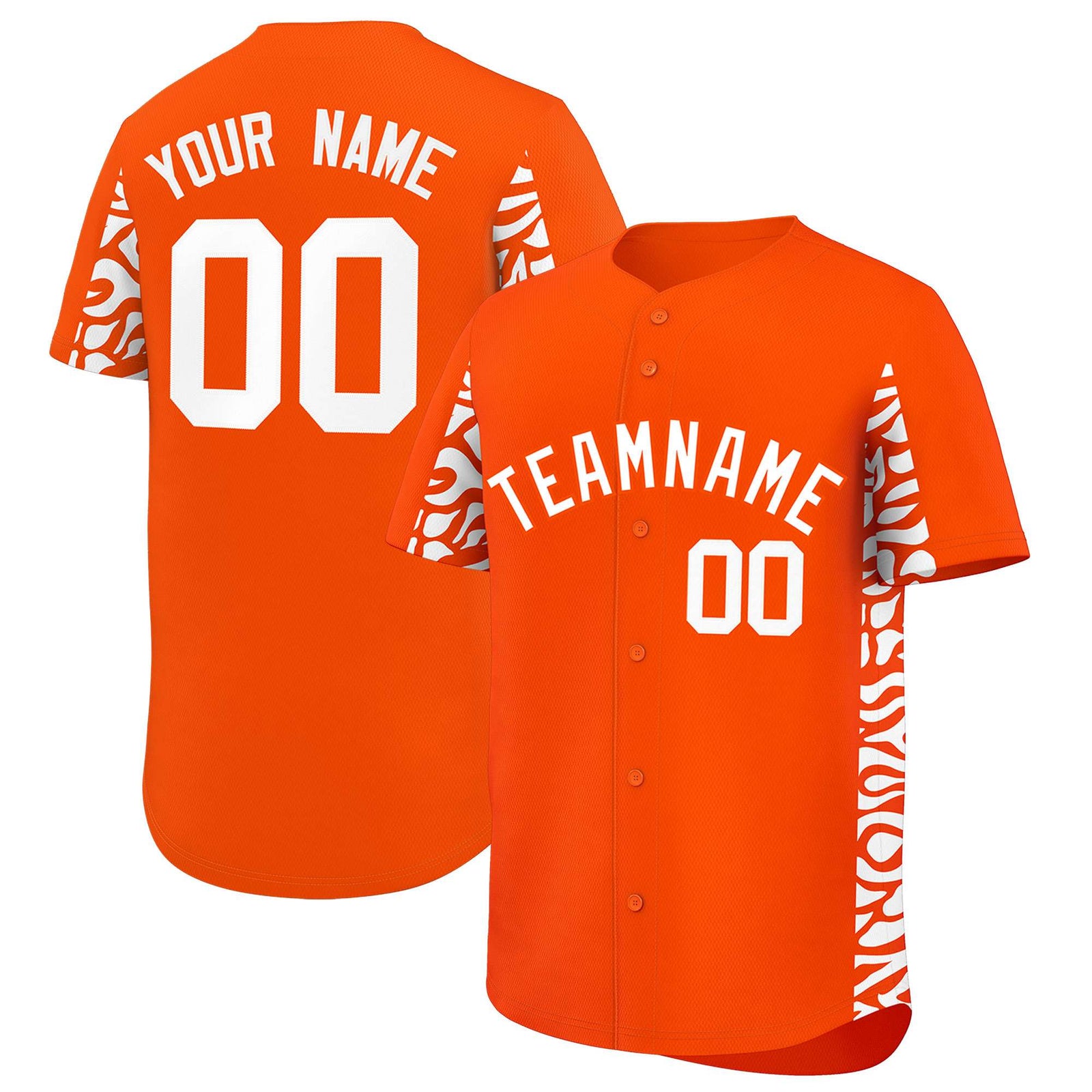 Custom Orange White Personalized Leopard Graffiti Pattern Side Design Authentic Baseball Jersey
