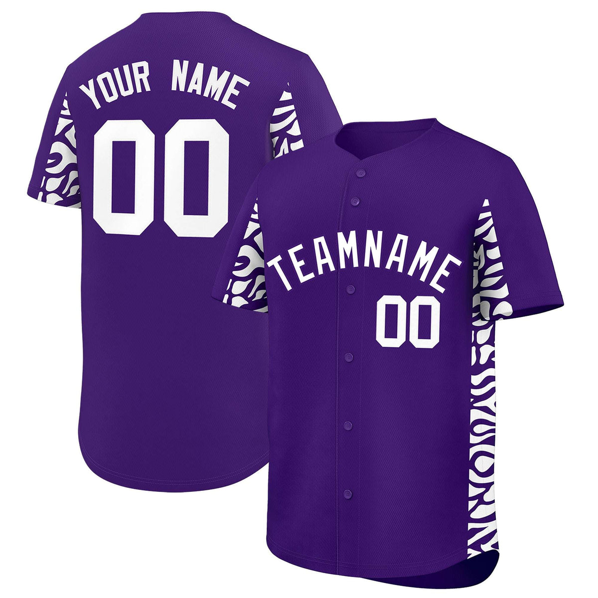Custom Purple White Personalized Leopard Graffiti Pattern Side Design Authentic Baseball Jersey