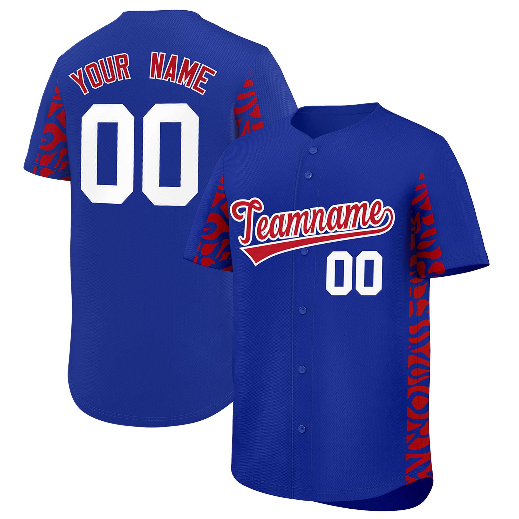 Custom Royal Red Personalized Leopard Graffiti Pattern Side Design Authentic Baseball Jersey