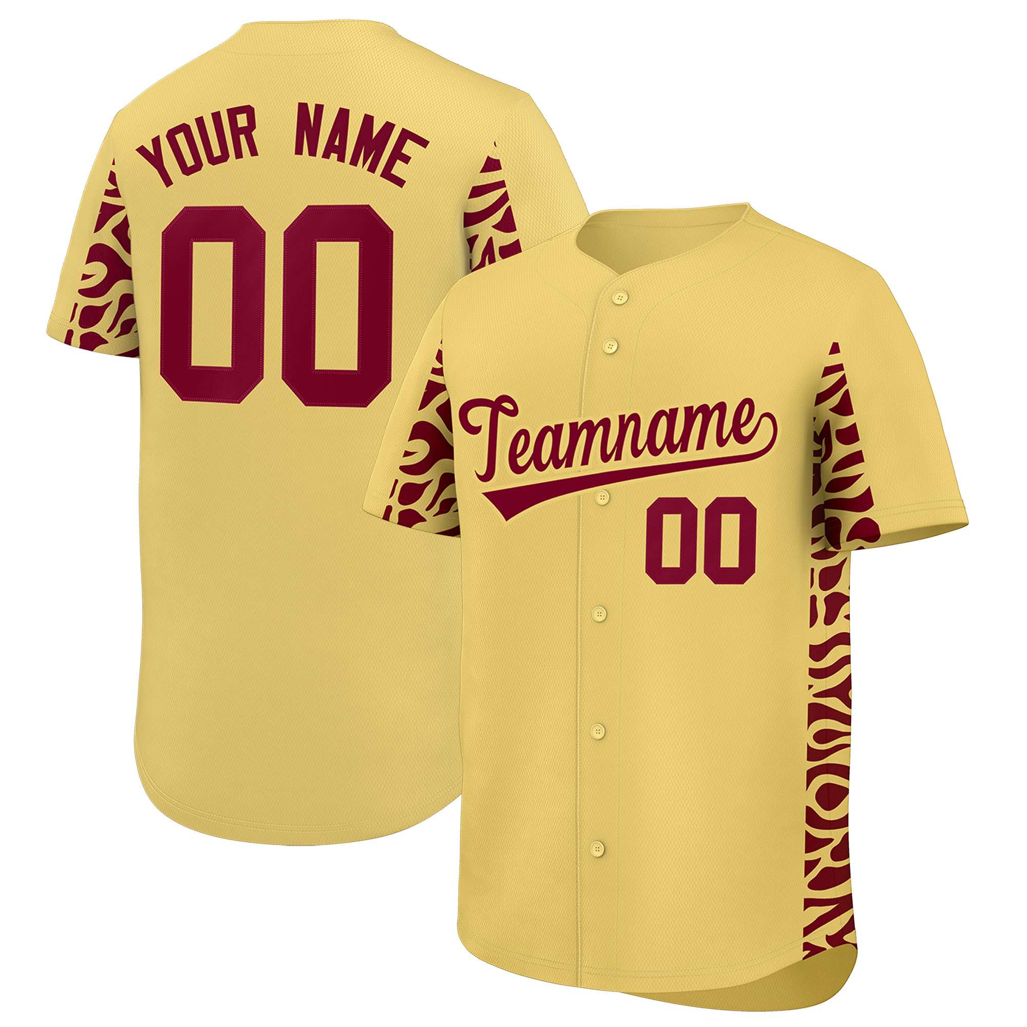 Custom Khaki Crimson Personalized Leopard Graffiti Pattern Side Design Authentic Baseball Jersey