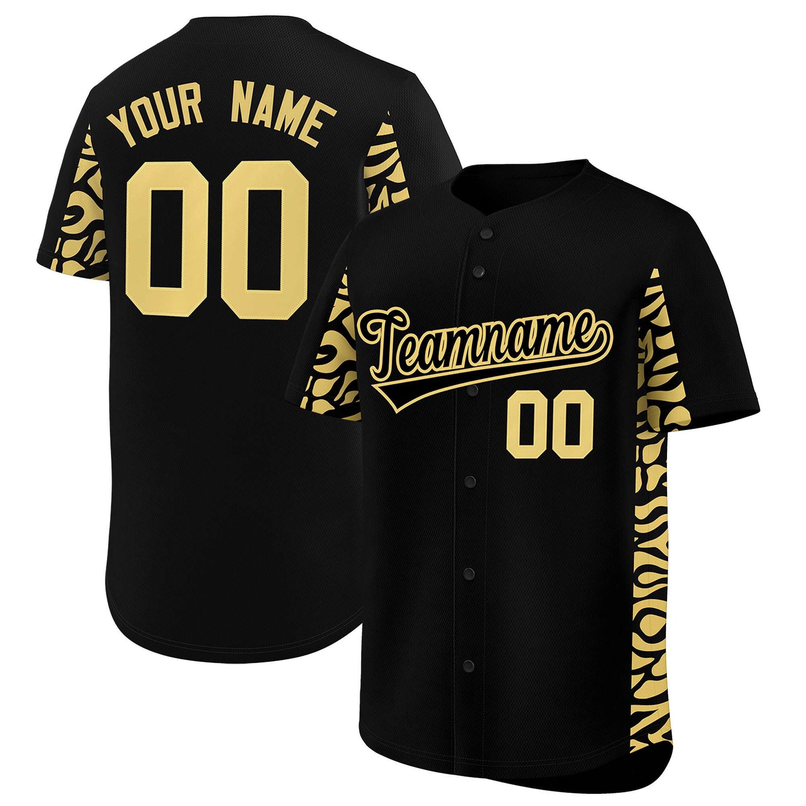 Custom Black Khaki Personalized Leopard Graffiti Pattern Side Design Authentic Baseball Jersey