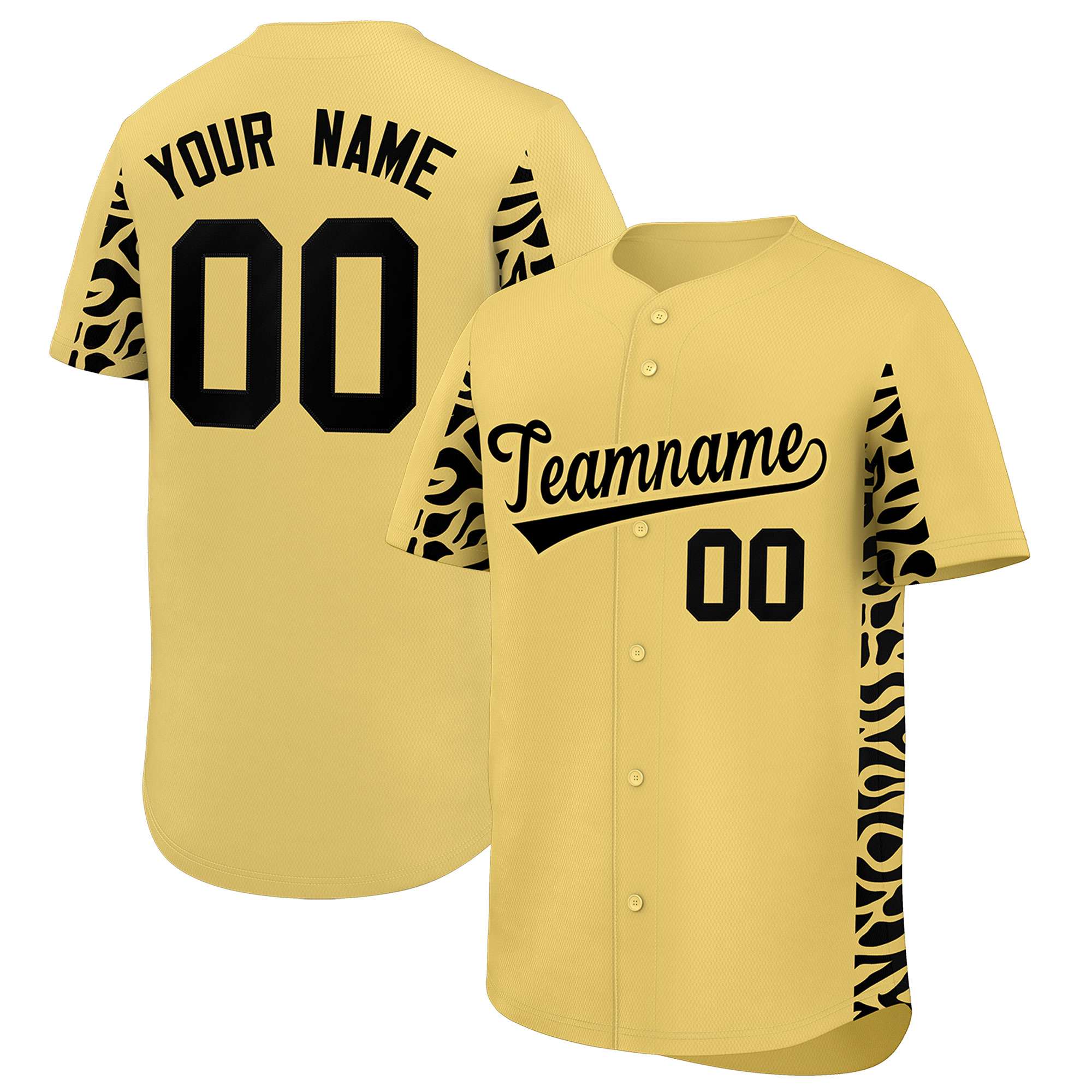 Custom Khaki Black Personalized Leopard Graffiti Pattern Side Design Authentic Baseball Jersey