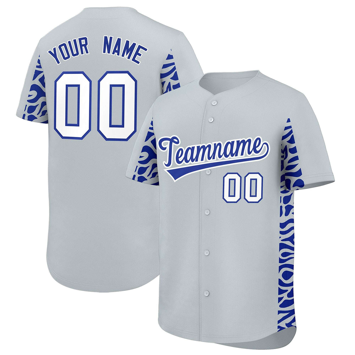 Custom Silver Royal Personalized Leopard Graffiti Pattern Side Design Authentic Baseball Jersey