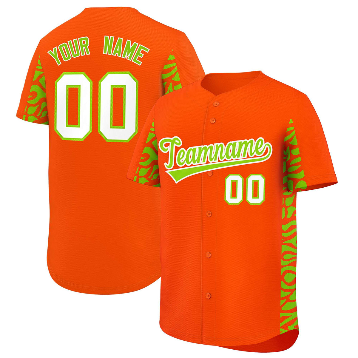 Custom Orange Neon Green Personalized Leopard Graffiti Pattern Side Design Authentic Baseball Jersey