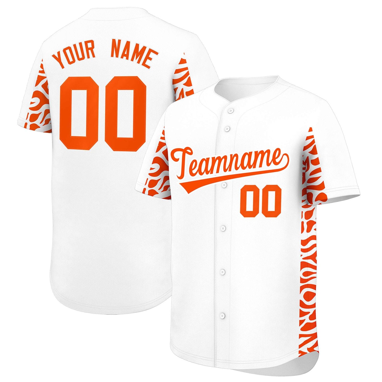 Custom White Orange Personalized Leopard Graffiti Pattern Side Design Authentic Baseball Jersey