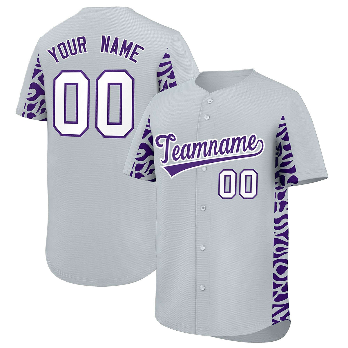 Custom Silver Purple Personalized Leopard Graffiti Pattern Side Design Authentic Baseball Jersey