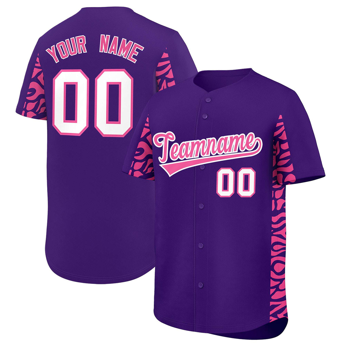Custom Purple Pink Personalized Leopard Graffiti Pattern Side Design Authentic Baseball Jersey
