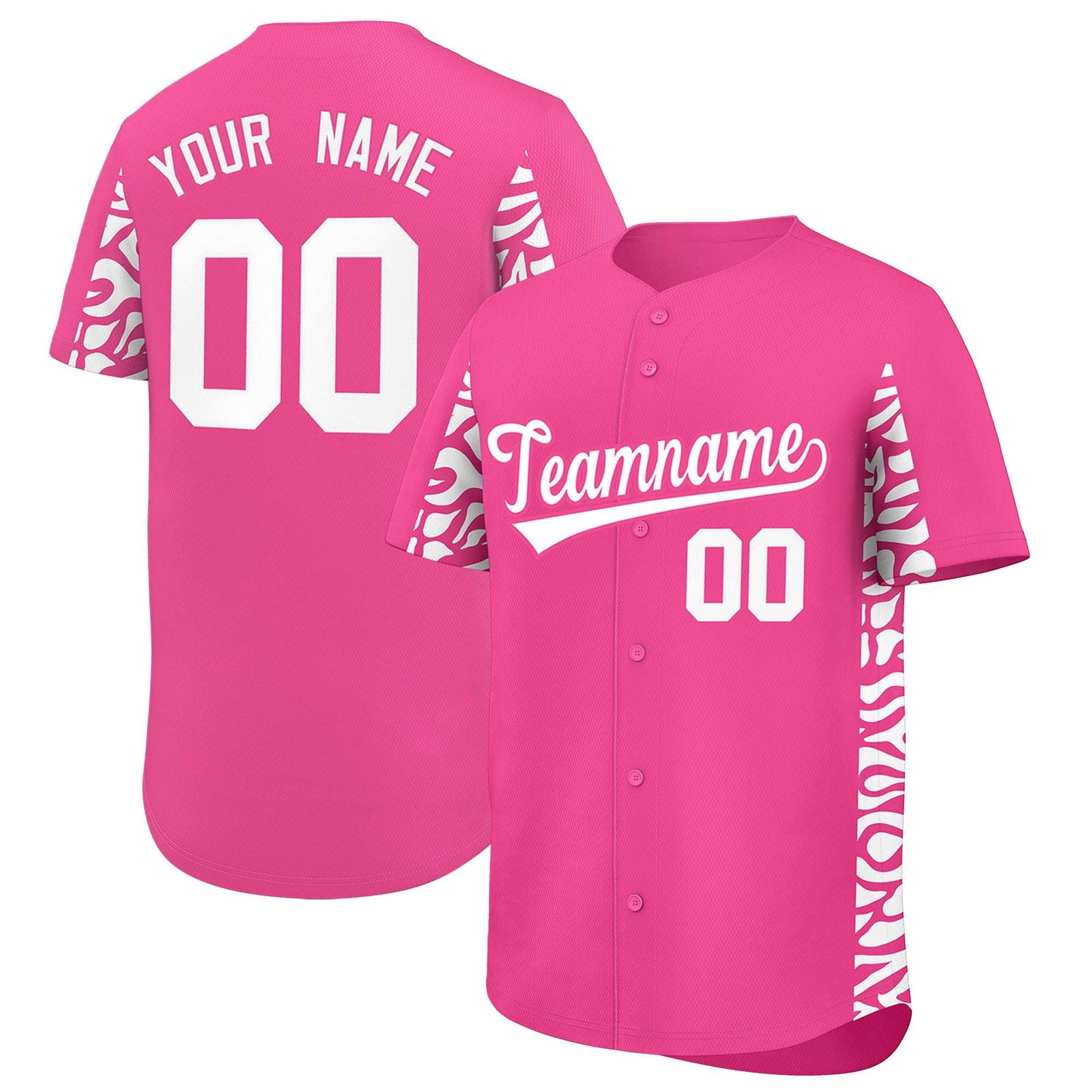 Custom Pink White Personalized Leopard Graffiti Pattern Side Design Authentic Baseball Jersey