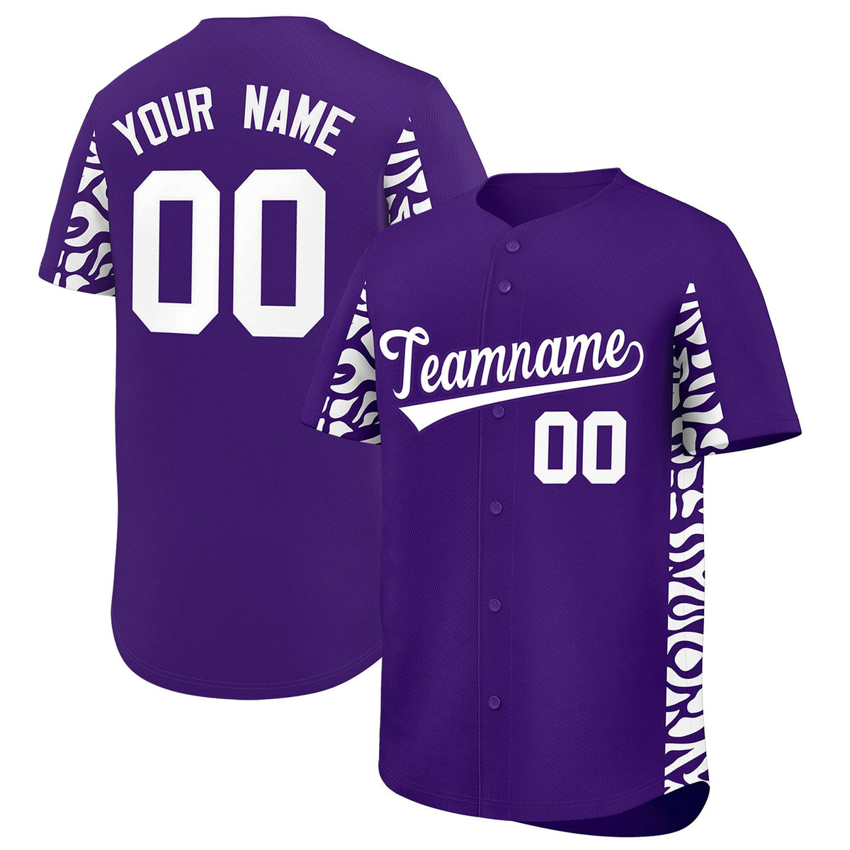 Custom Purple White Personalized Leopard Graffiti Pattern Side Design Authentic Baseball Jersey