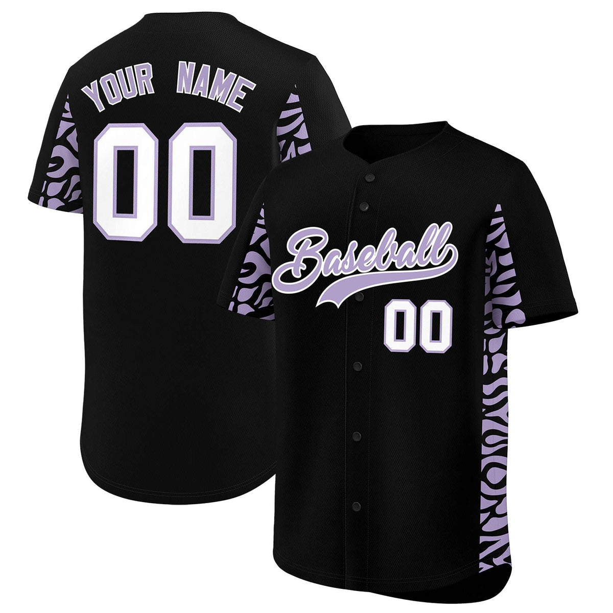 Custom Black Light Purple Personalized Leopard Graffiti Pattern Side Design Authentic Baseball Jersey