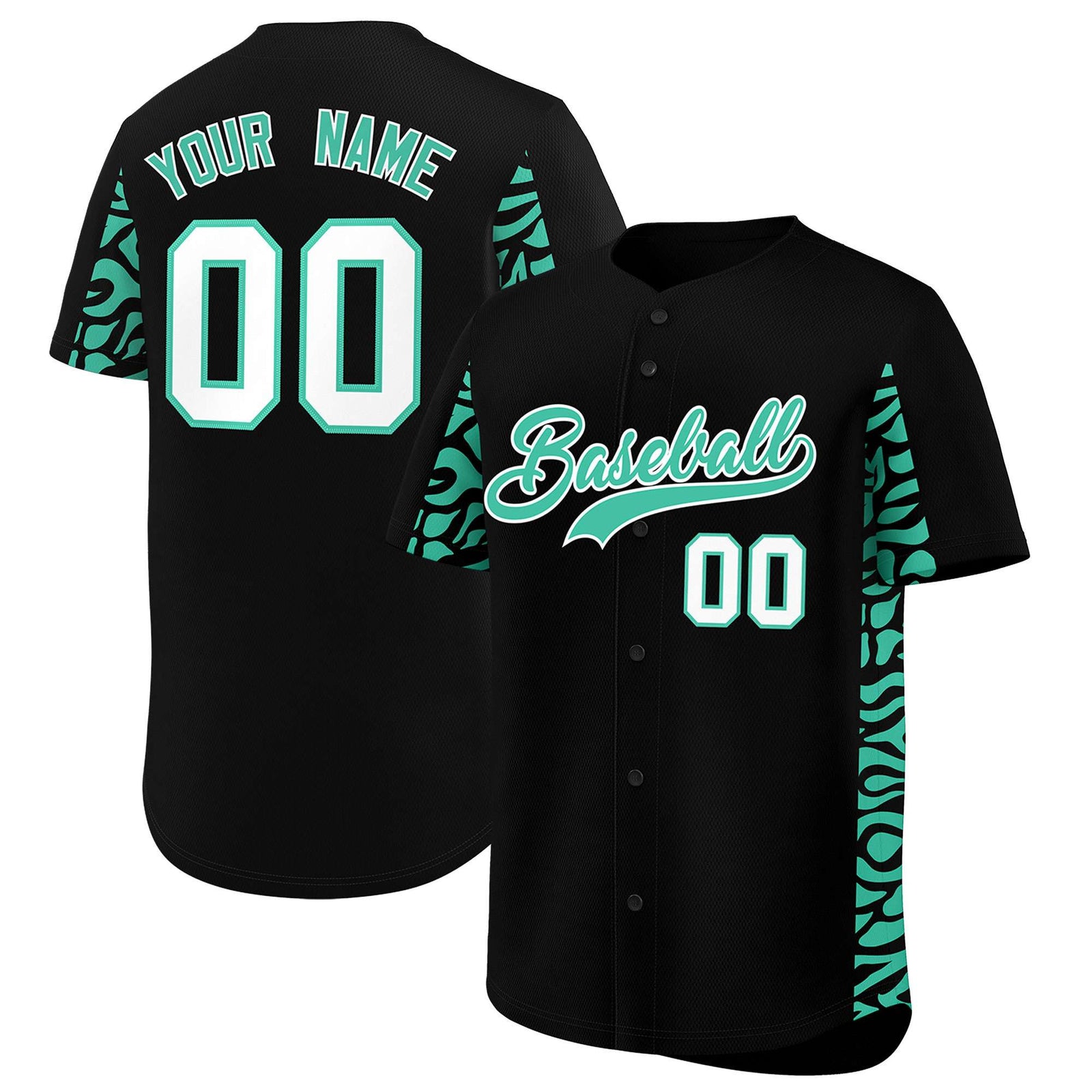 Custom Black Bright Green Personalized Leopard Graffiti Pattern Side Design Authentic Baseball Jersey