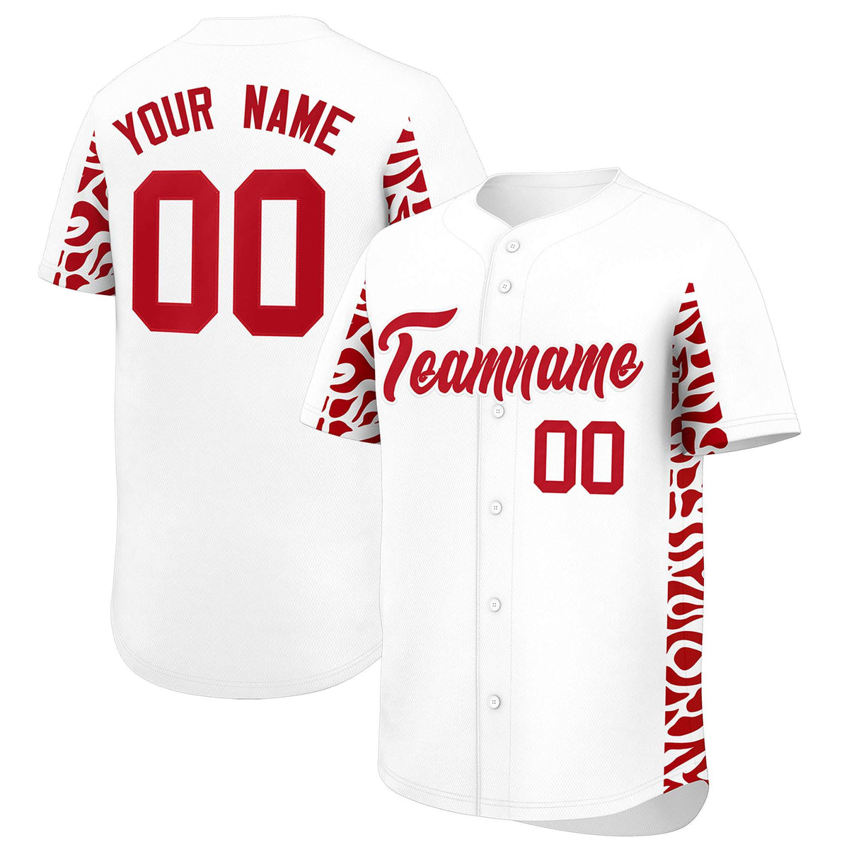 Custom White Red Personalized Leopard Graffiti Pattern Side Design Authentic Baseball Jersey
