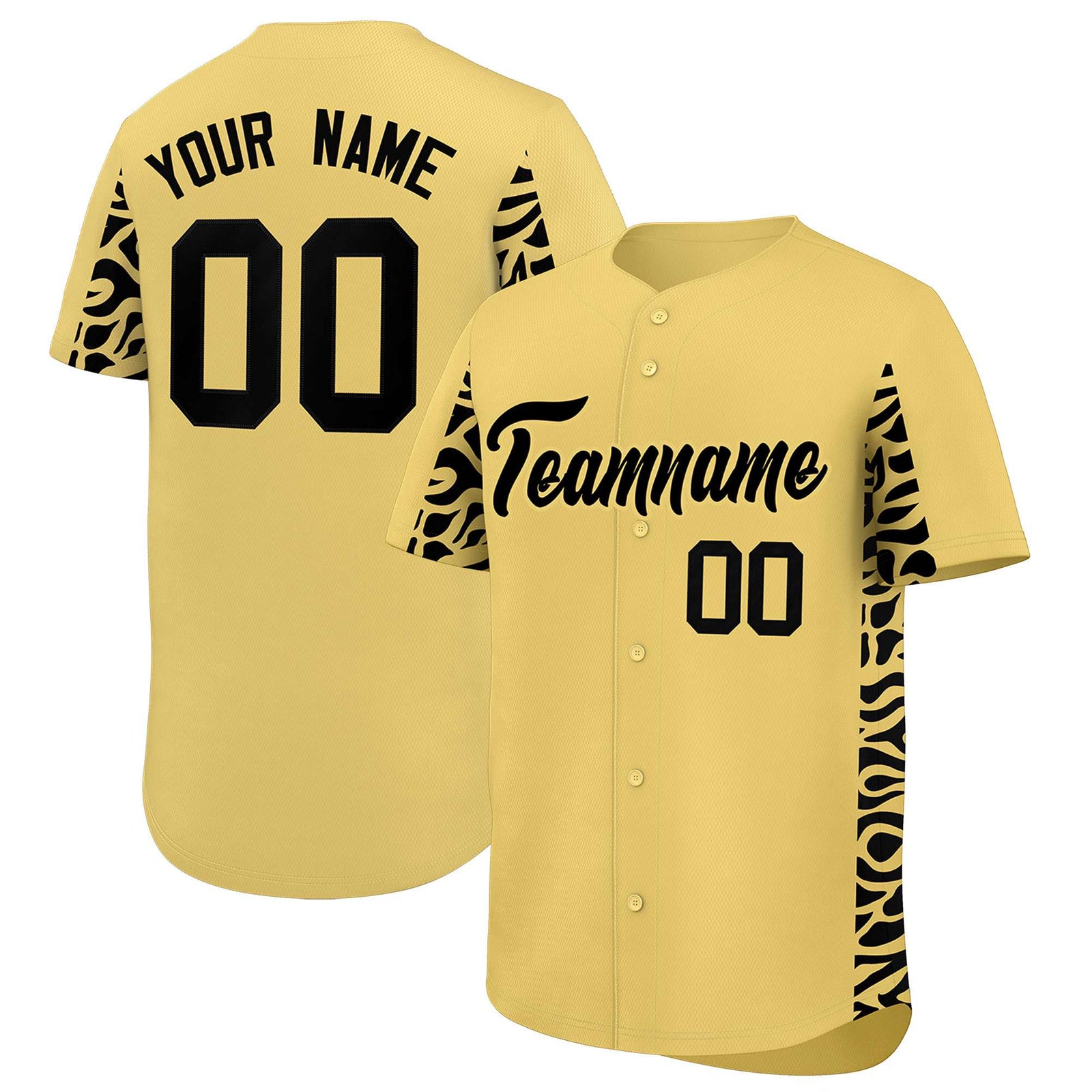 Custom Khaki Black Personalized Leopard Graffiti Pattern Side Design Authentic Baseball Jersey