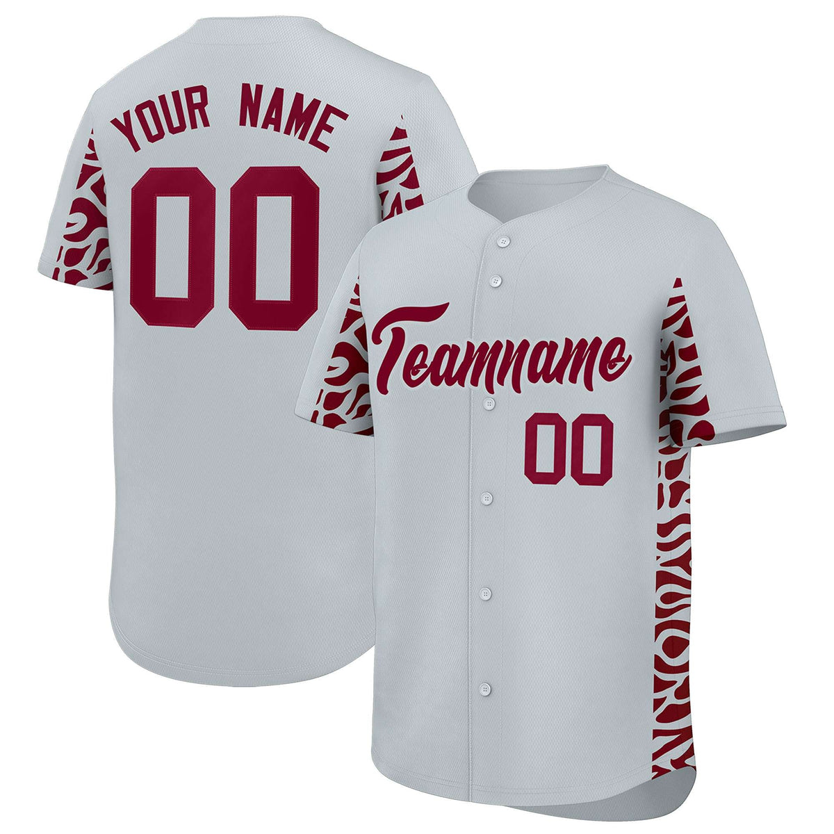 Custom Silver Crimson Personalized Leopard Graffiti Pattern Side Design Authentic Baseball Jersey