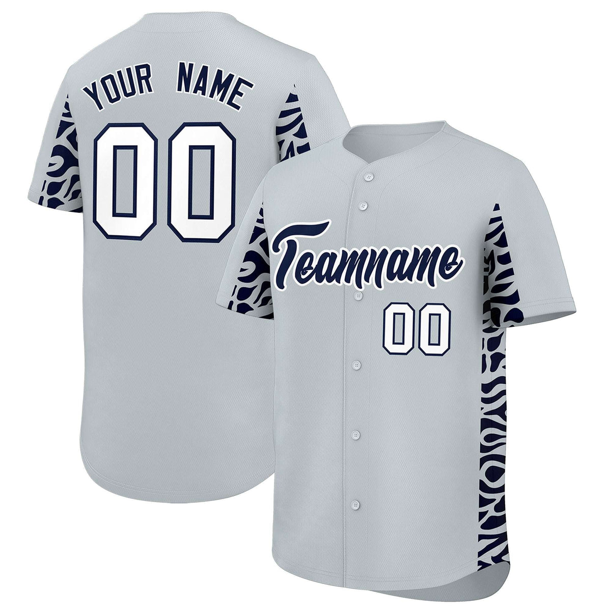 Custom Silver Navy Personalized Leopard Graffiti Pattern Side Design Authentic Baseball Jersey