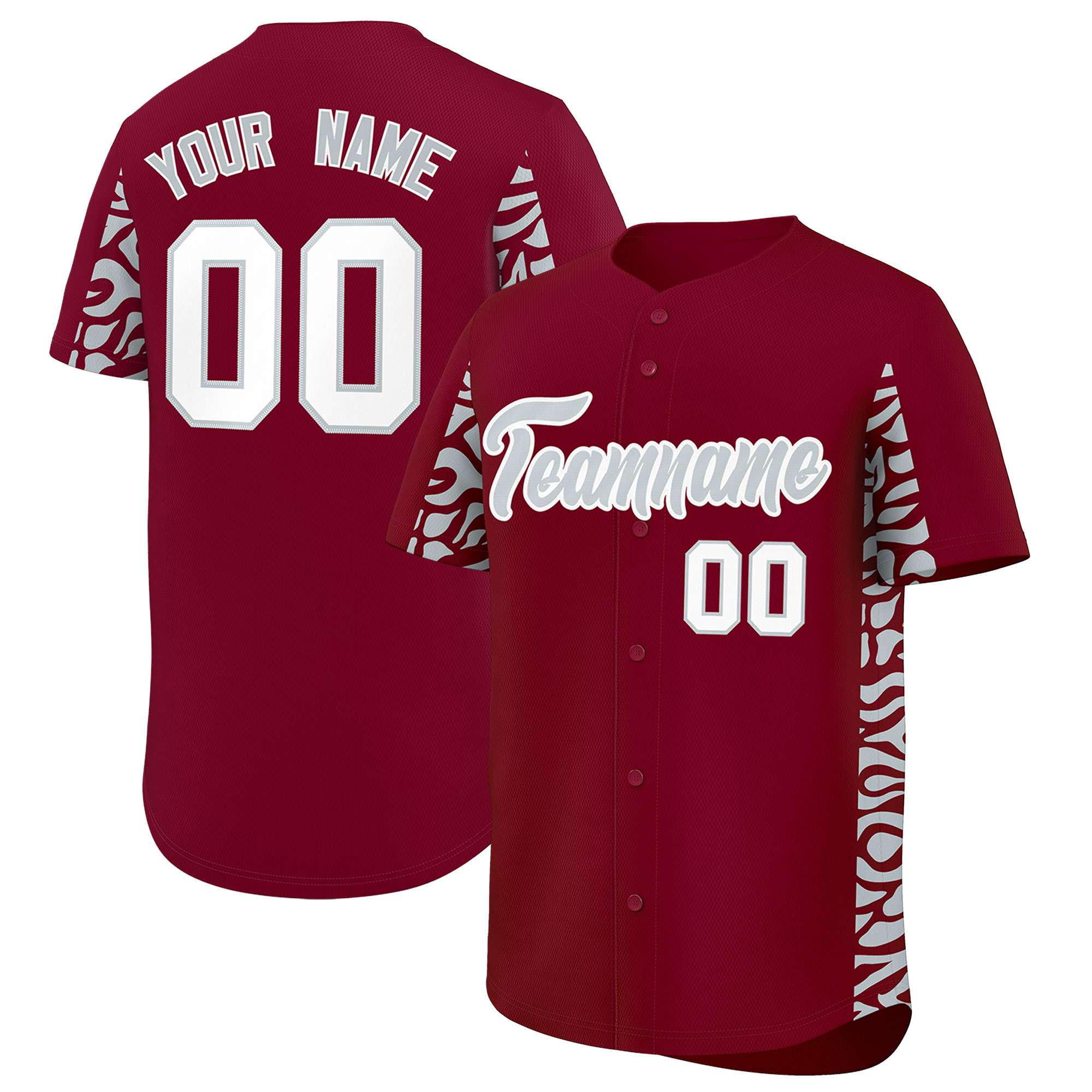 Custom Crimson Silver Personalized Leopard Graffiti Pattern Side Design Authentic Baseball Jersey