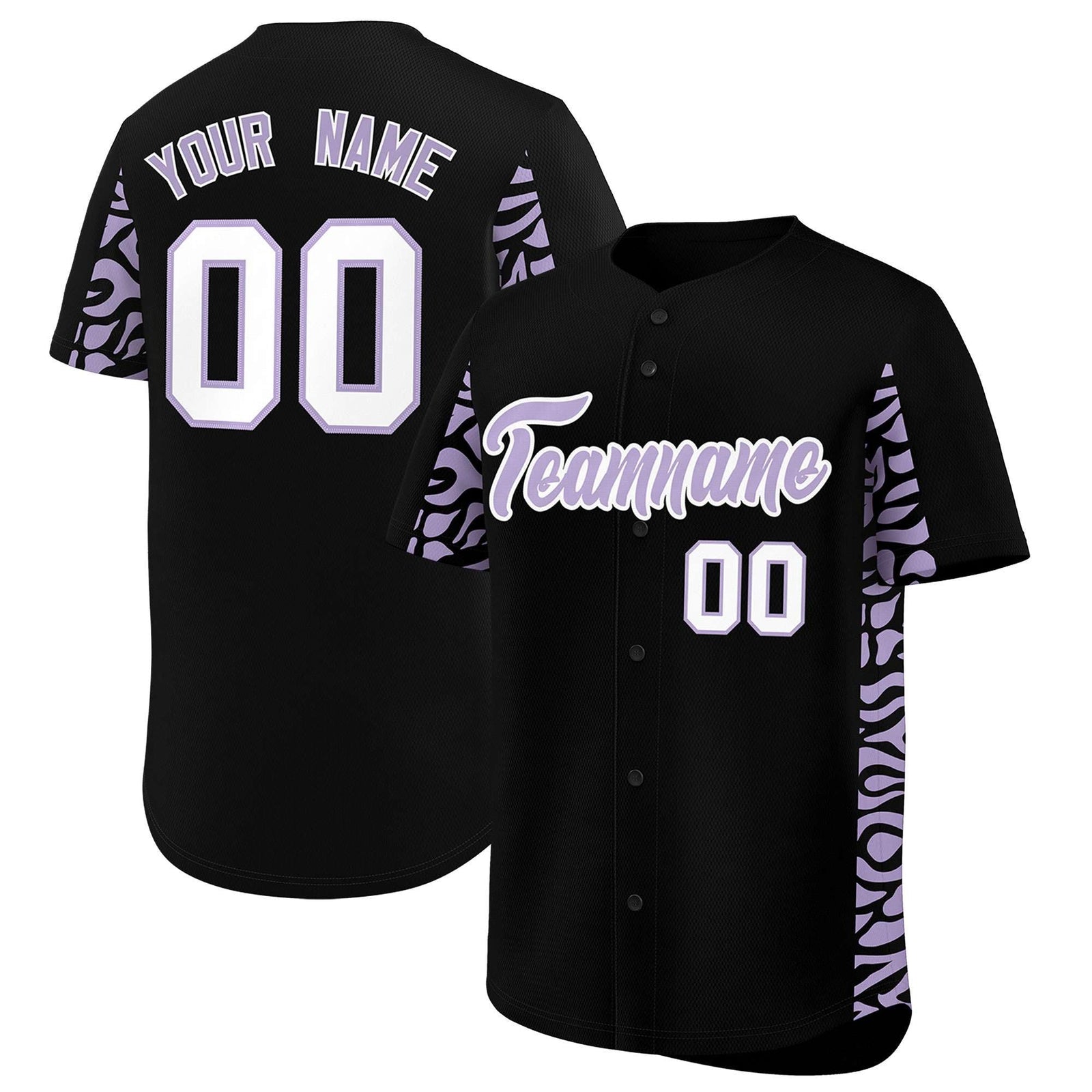 Custom Black Light Purple Personalized Leopard Graffiti Pattern Side Design Authentic Baseball Jersey