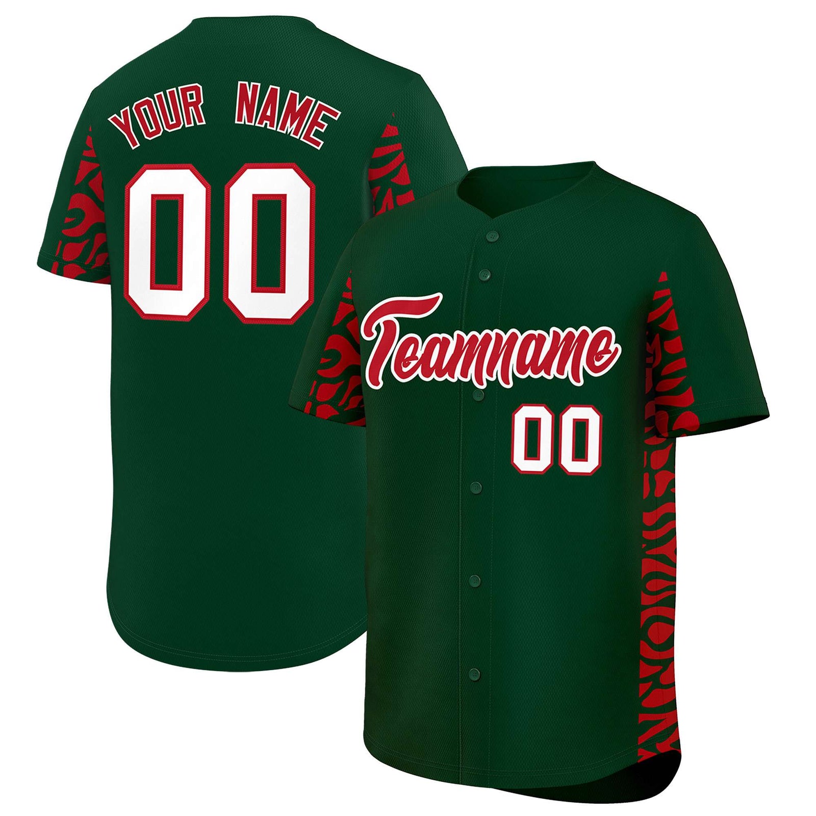 Custom Green Red Personalized Leopard Graffiti Pattern Side Design Authentic Baseball Jersey