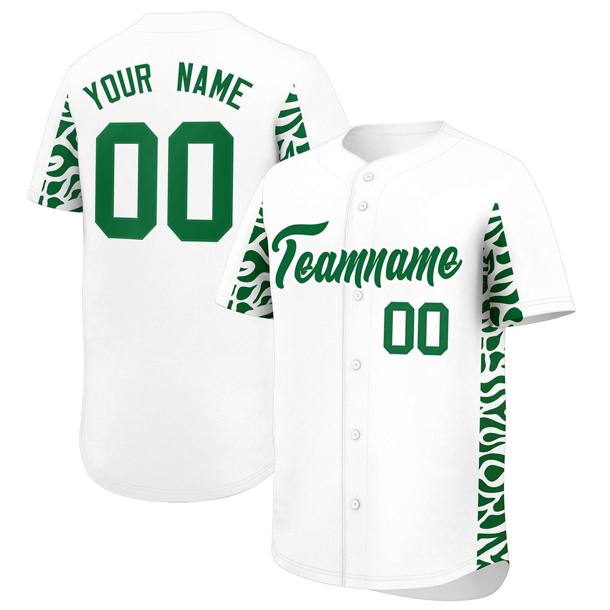 Custom White Kelly Green Personalized Leopard Graffiti Pattern Side Design Authentic Baseball Jersey
