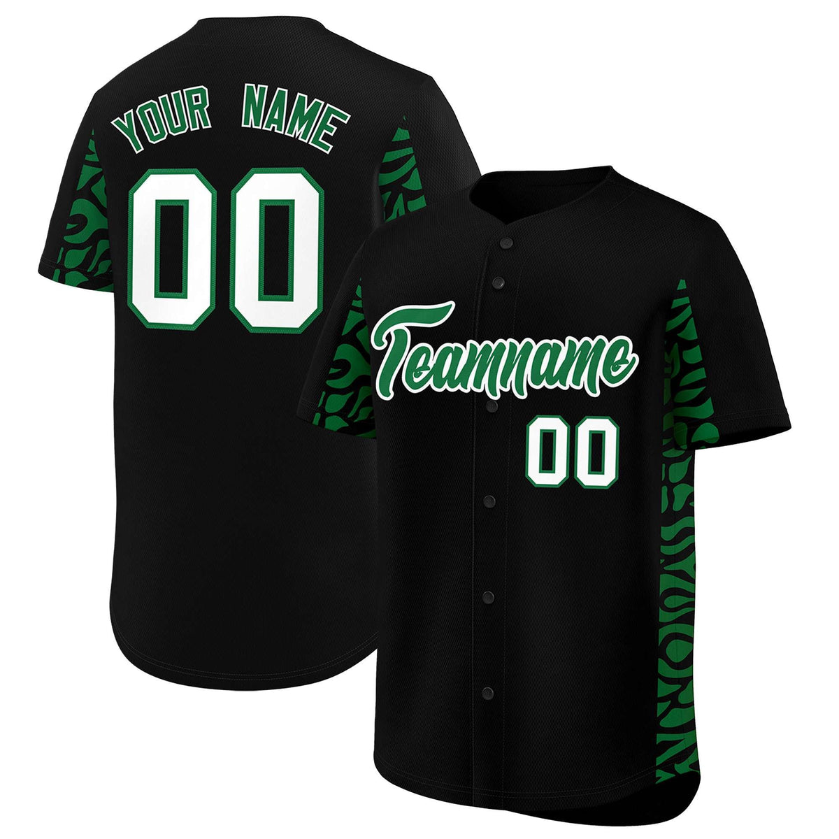 Custom Black Kelly Green Personalized Leopard Graffiti Pattern Side Design Authentic Baseball Jersey