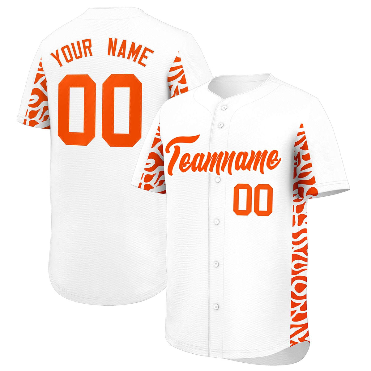 Custom White Orange Personalized Leopard Graffiti Pattern Side Design Authentic Baseball Jersey