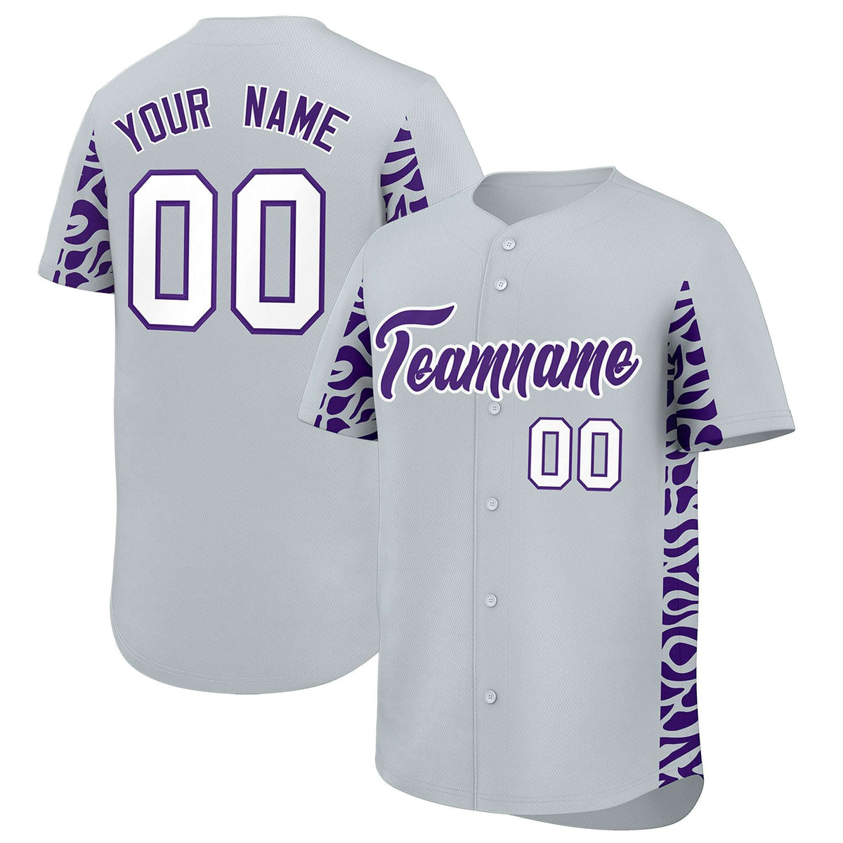 Custom Silver Purple Personalized Leopard Graffiti Pattern Side Design Authentic Baseball Jersey