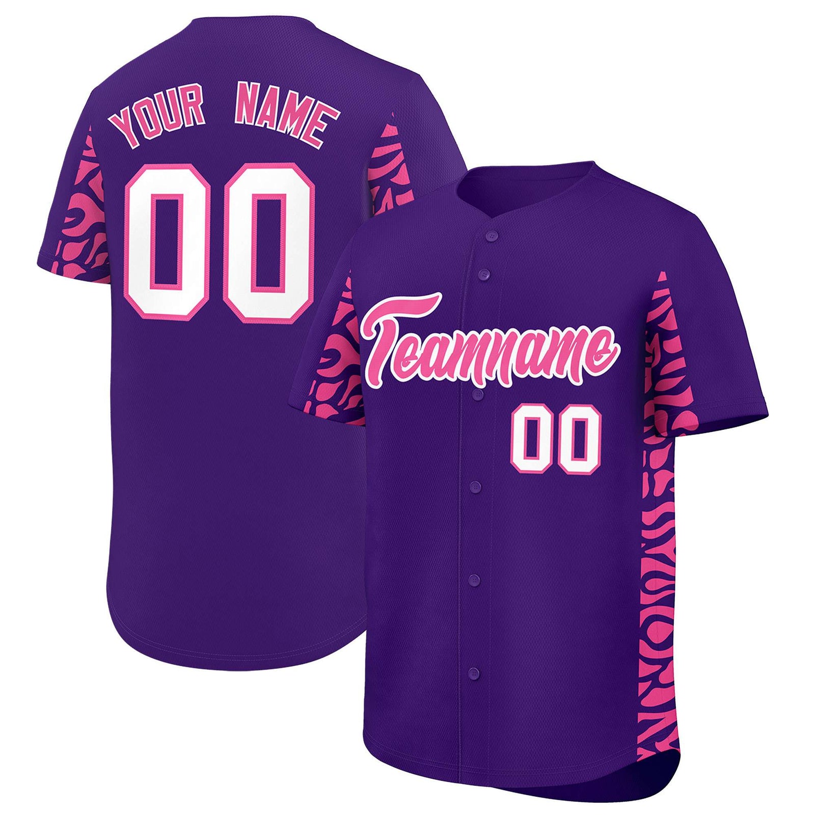 Custom Purple Pink Personalized Leopard Graffiti Pattern Side Design Authentic Baseball Jersey