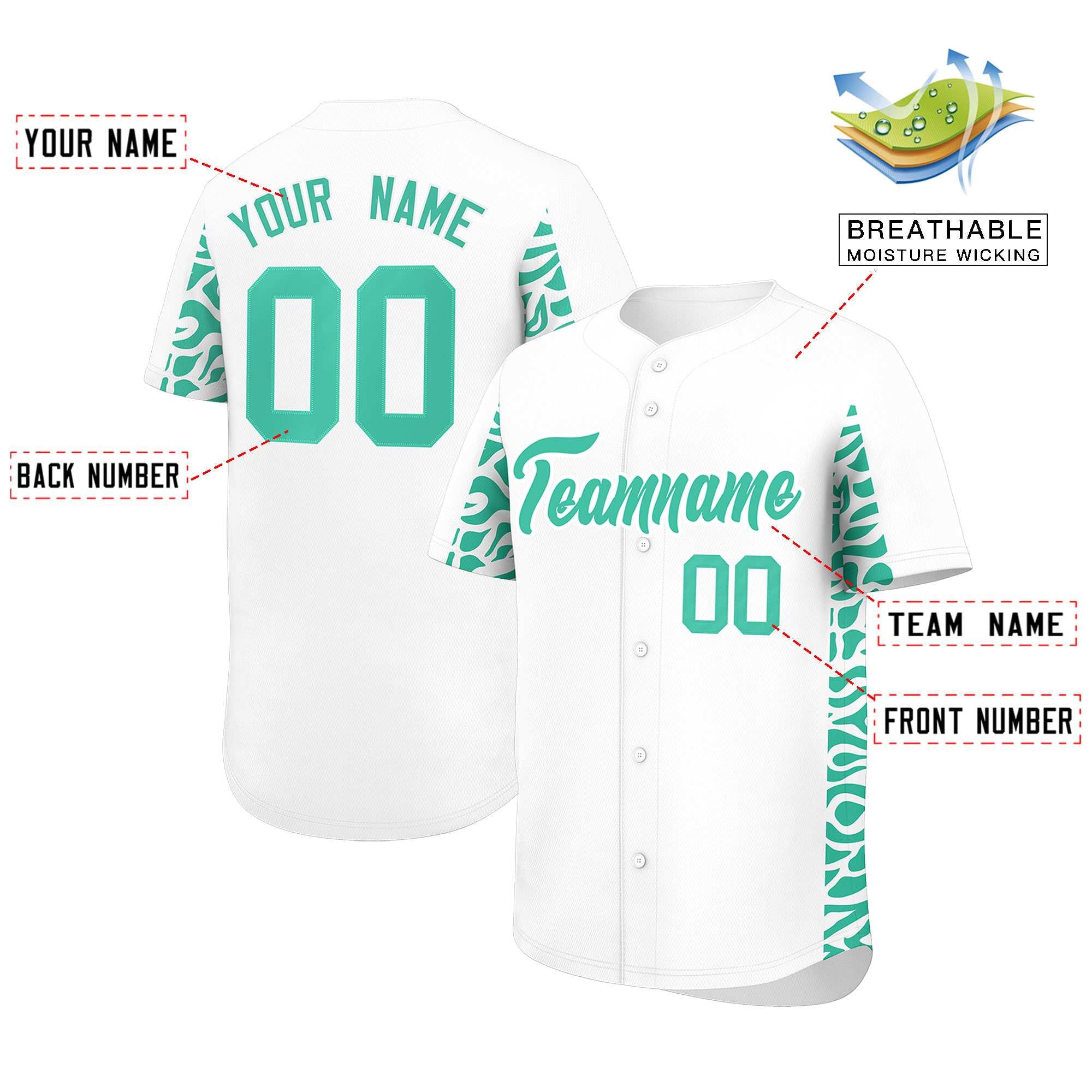 Custom White Bright Green Personalized Leopard Graffiti Pattern Side Design Authentic Baseball Jersey