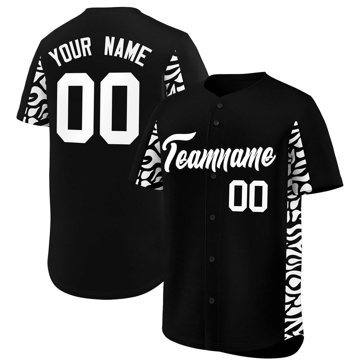 Custom Black White Personalized Leopard Graffiti Pattern Side Design Authentic Baseball Jersey