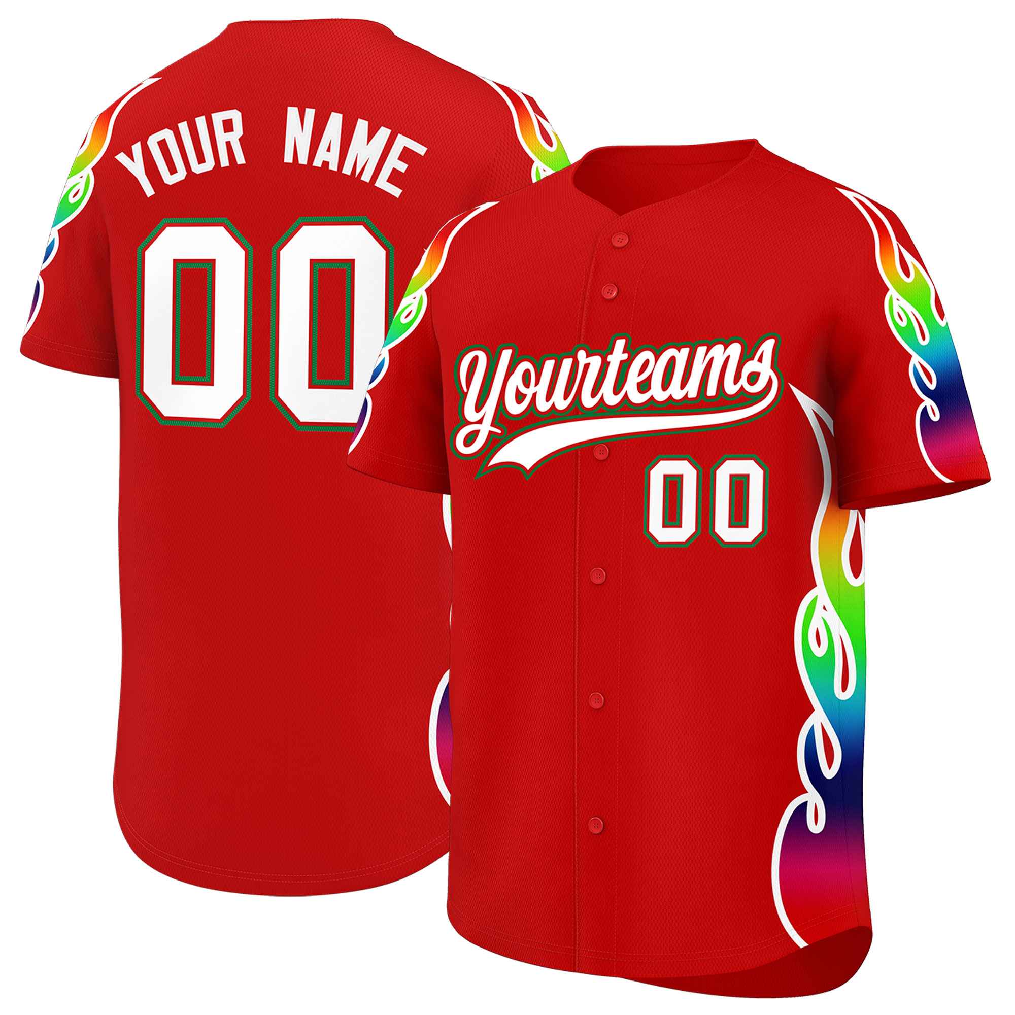 Custom Red Graffiti Pattern Personalized Multicolored Flames Print Authentic Baseball Jersey