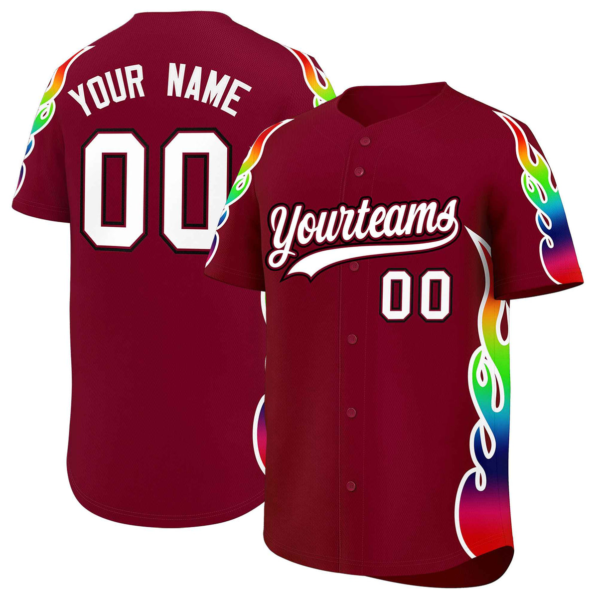 Custom Crimson Graffiti Pattern Personalized Multicolored Flames Print Authentic Baseball Jersey