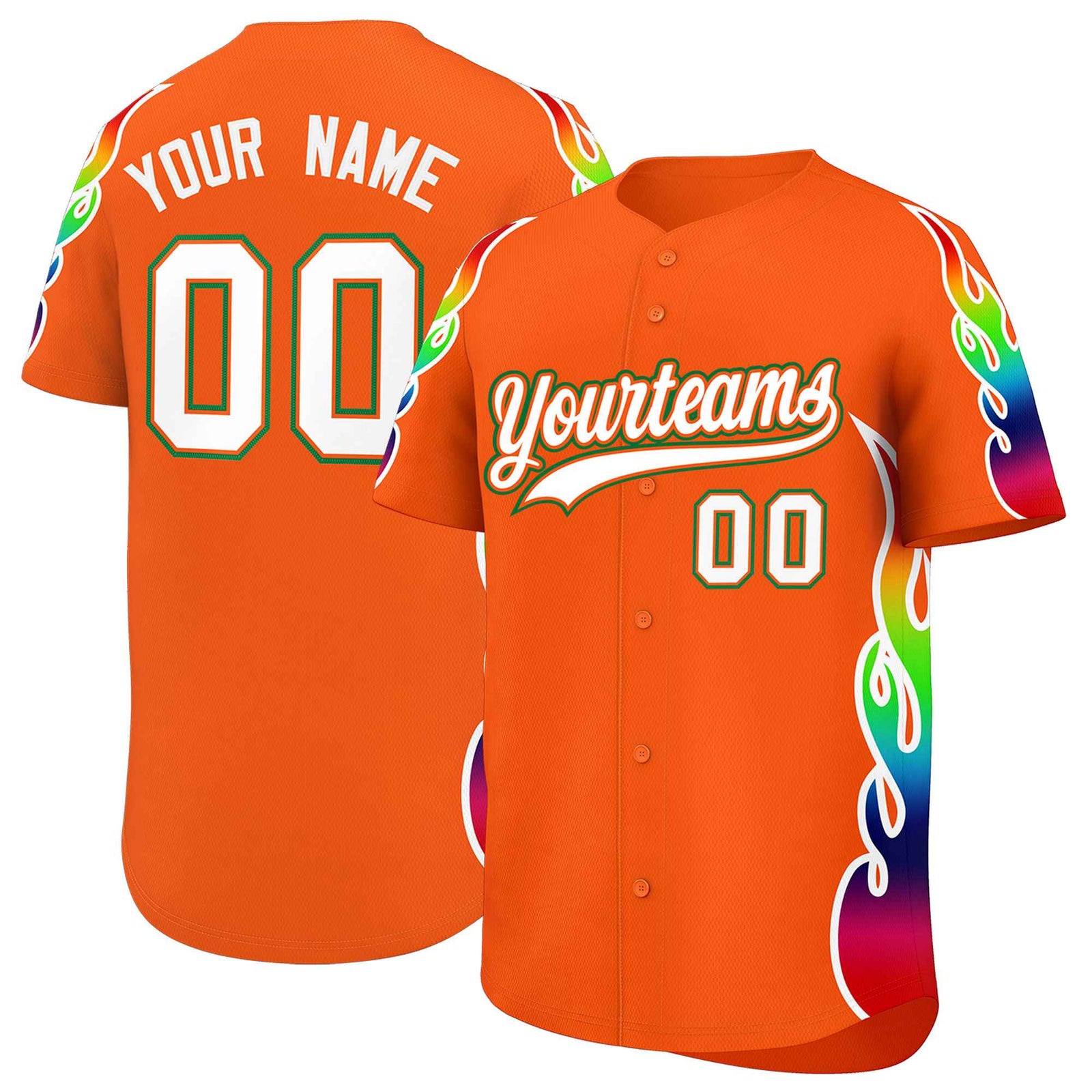 Custom Orange Graffiti Pattern Personalized Multicolored Flames Print Authentic Baseball Jersey